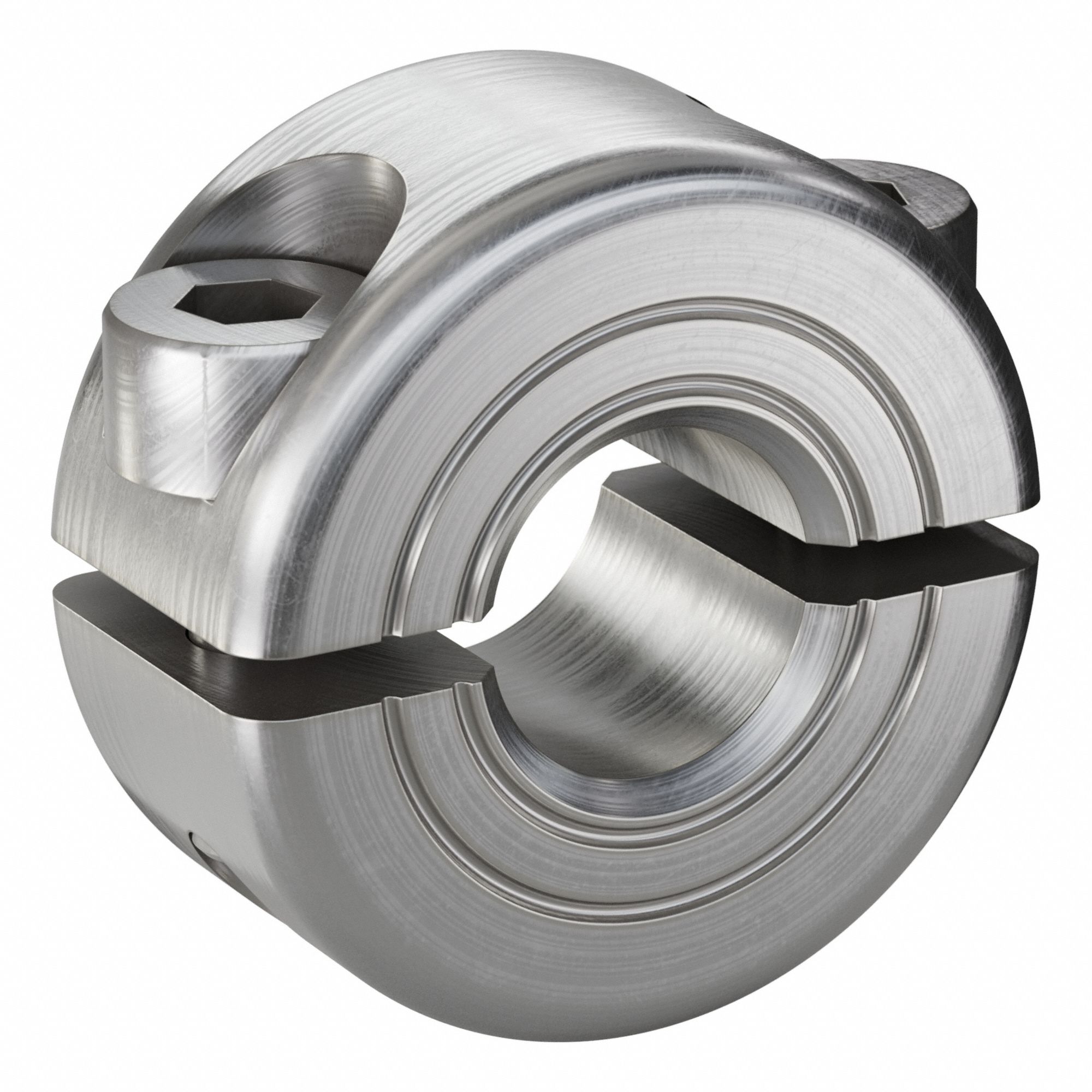 Shaft Collar: 2-Piece, Metric, Round, Clamp On, 7 mm Bore Dia, 9 mm Collar Wd