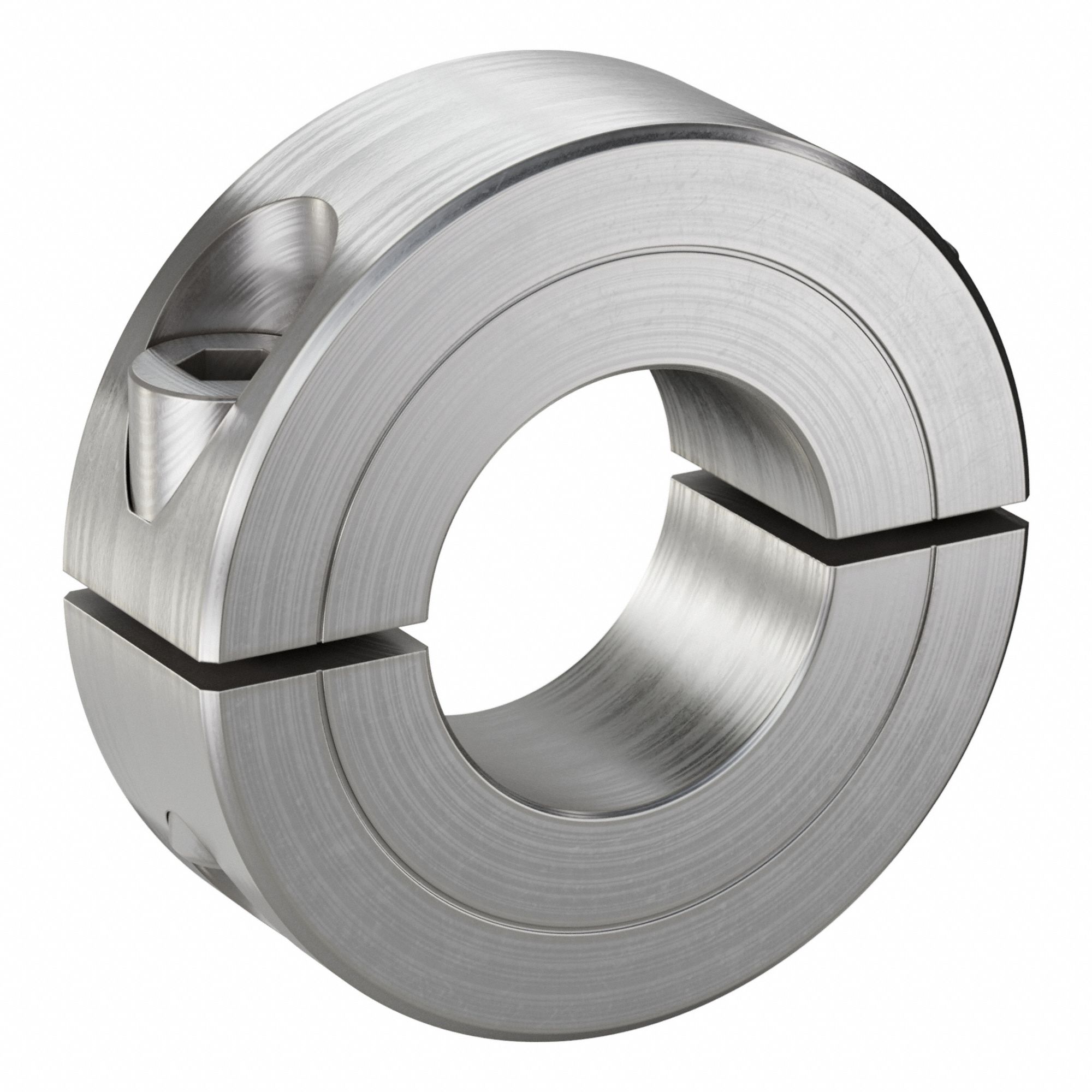 Shaft Collar: 2-Piece, Inch, Round, Clamp On, 5/8 in Bore Dia, Stainless Steel