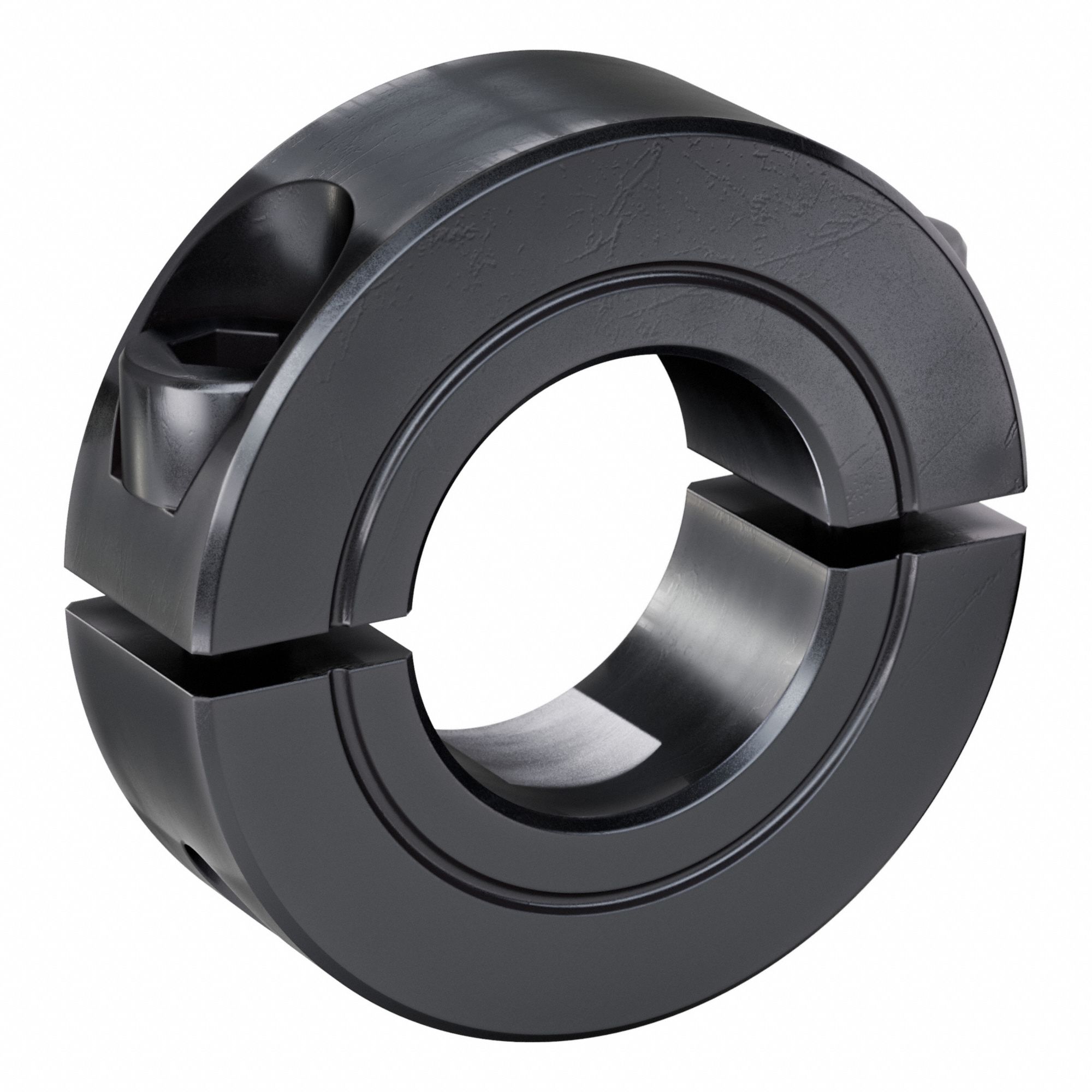 Shaft Collar: 2-Piece, Inch, Round, Clamp On, 11/16 in Bore Dia, Carbon Steel