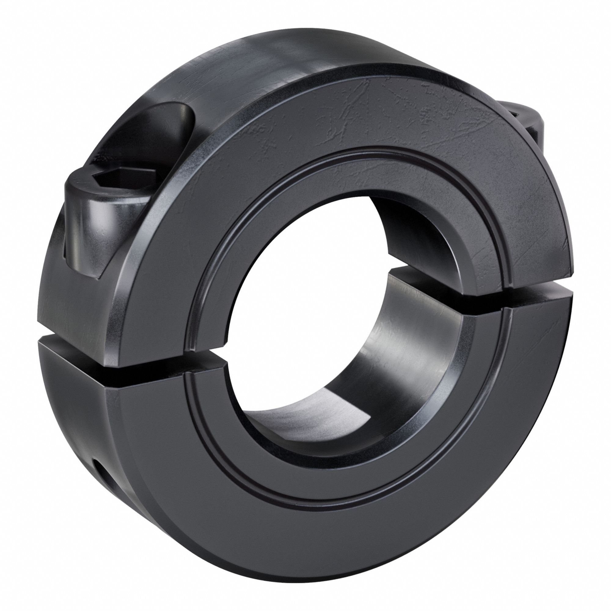 Shaft Collar: 2-Piece, Inch, Round, Clamp On, 13/16 in Bore Dia, Carbon Steel