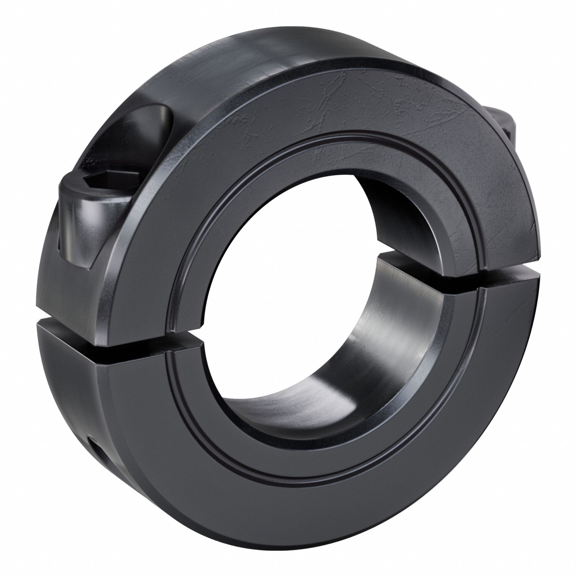 Shaft Collar: 2-Piece, Inch, Round, Clamp On, 15/16 in Bore Dia, Carbon Steel