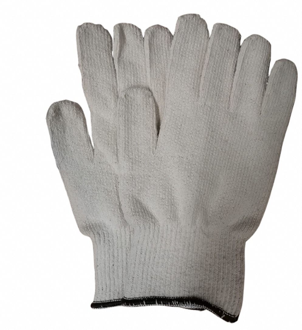 Knit Gloves: L ( 9 ), Glove Hand Protection, Uncoated, 250°F Max Temp, Cotton, White, 1 PR