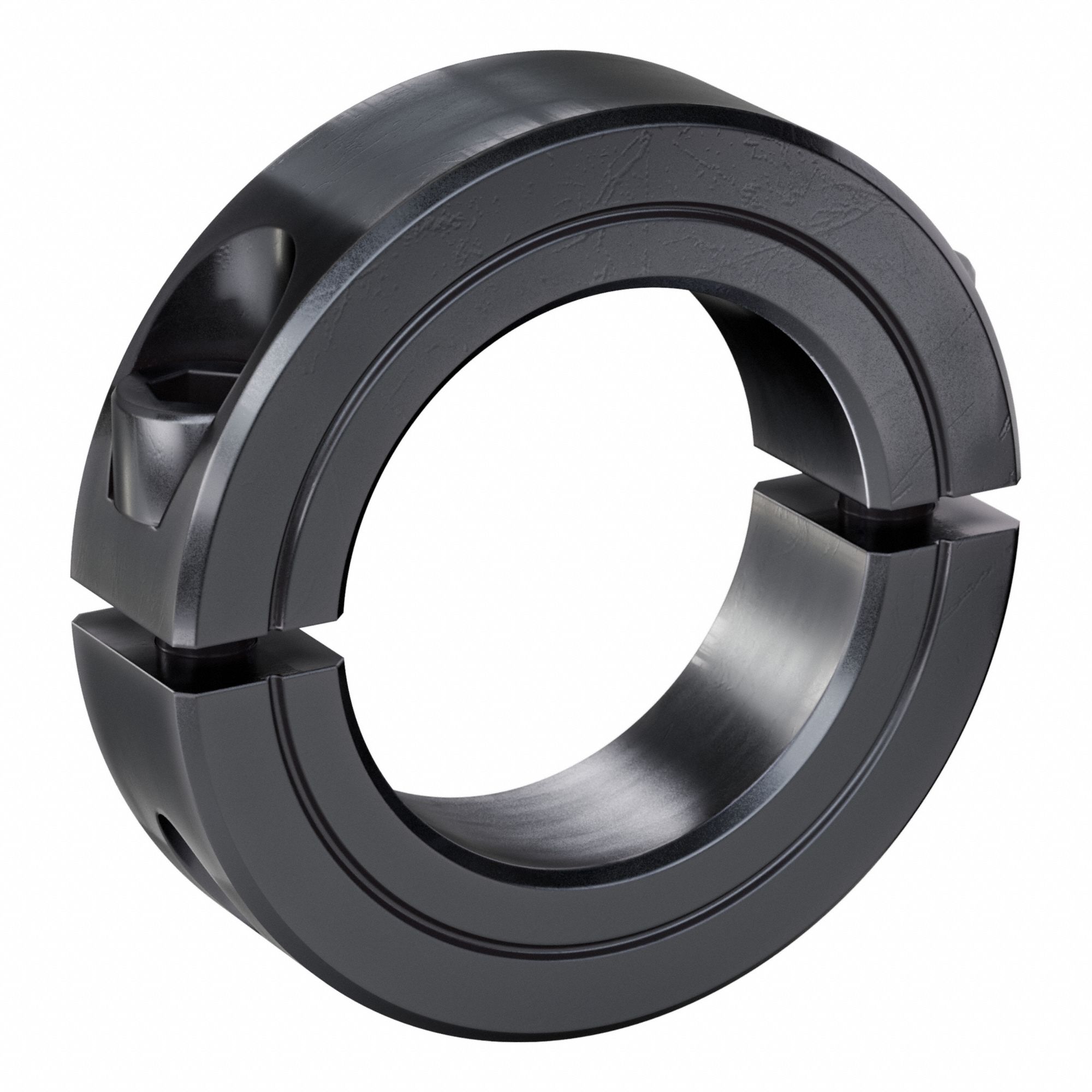 Shaft Collar: 2-Piece, Inch, Round, Clamp On, 1 5/8 in Bore Dia, Carbon Steel