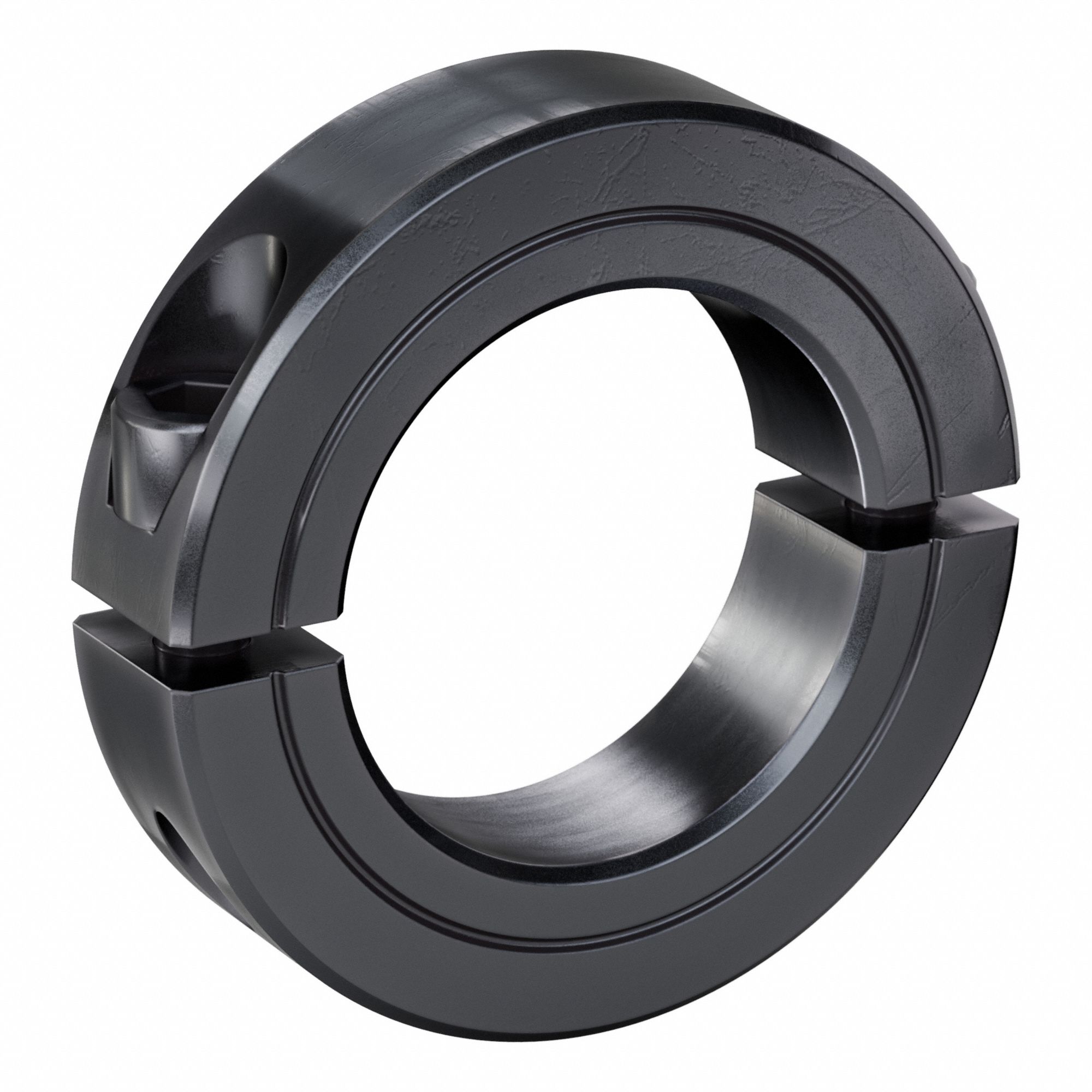 Shaft Collar: 2-Piece, Inch, Round, Clamp On, 1 11/16 in Bore Dia, Carbon Steel