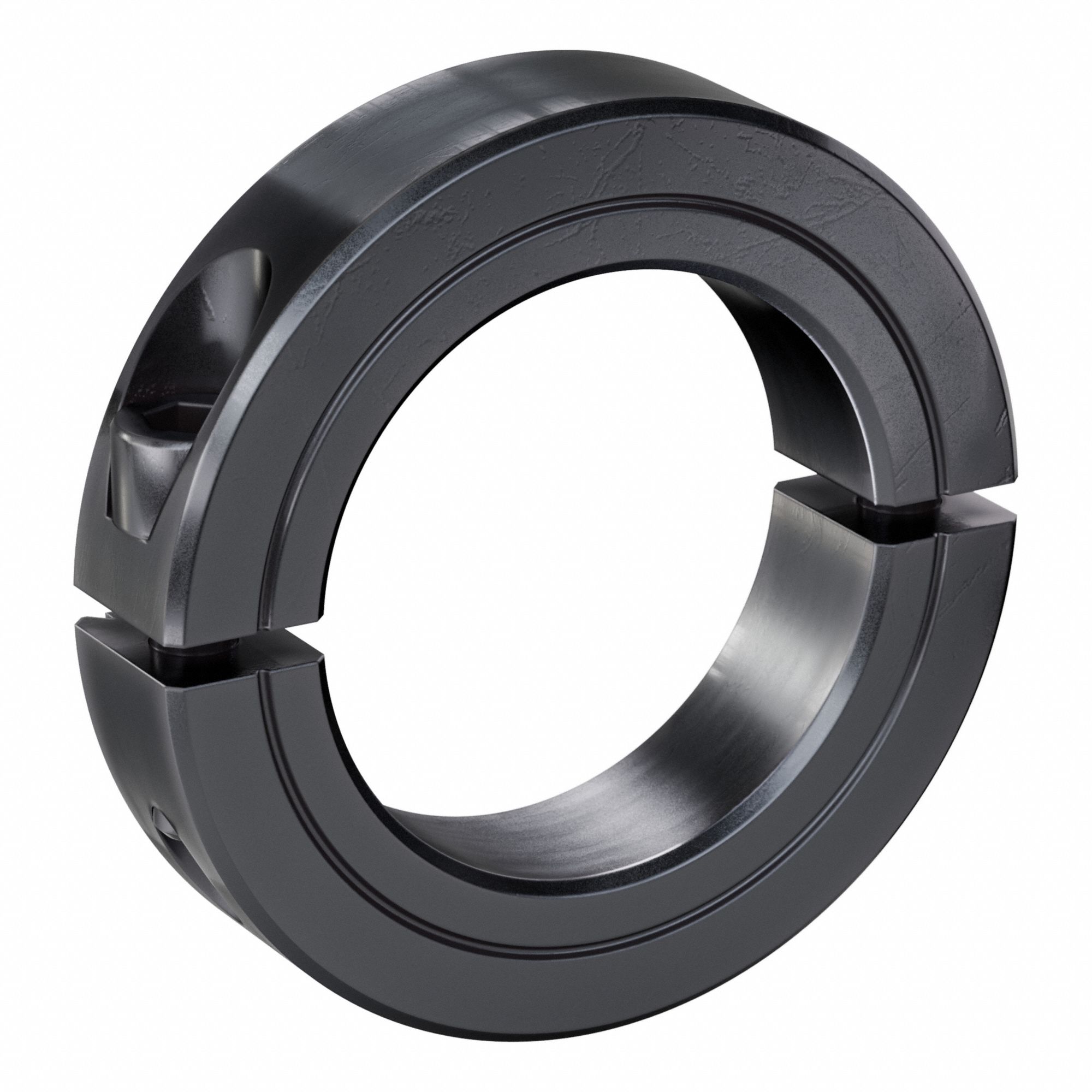 Shaft Collar: 2-Piece, Inch, Round, Clamp On, 1 15/16 in Bore Dia, Carbon Steel