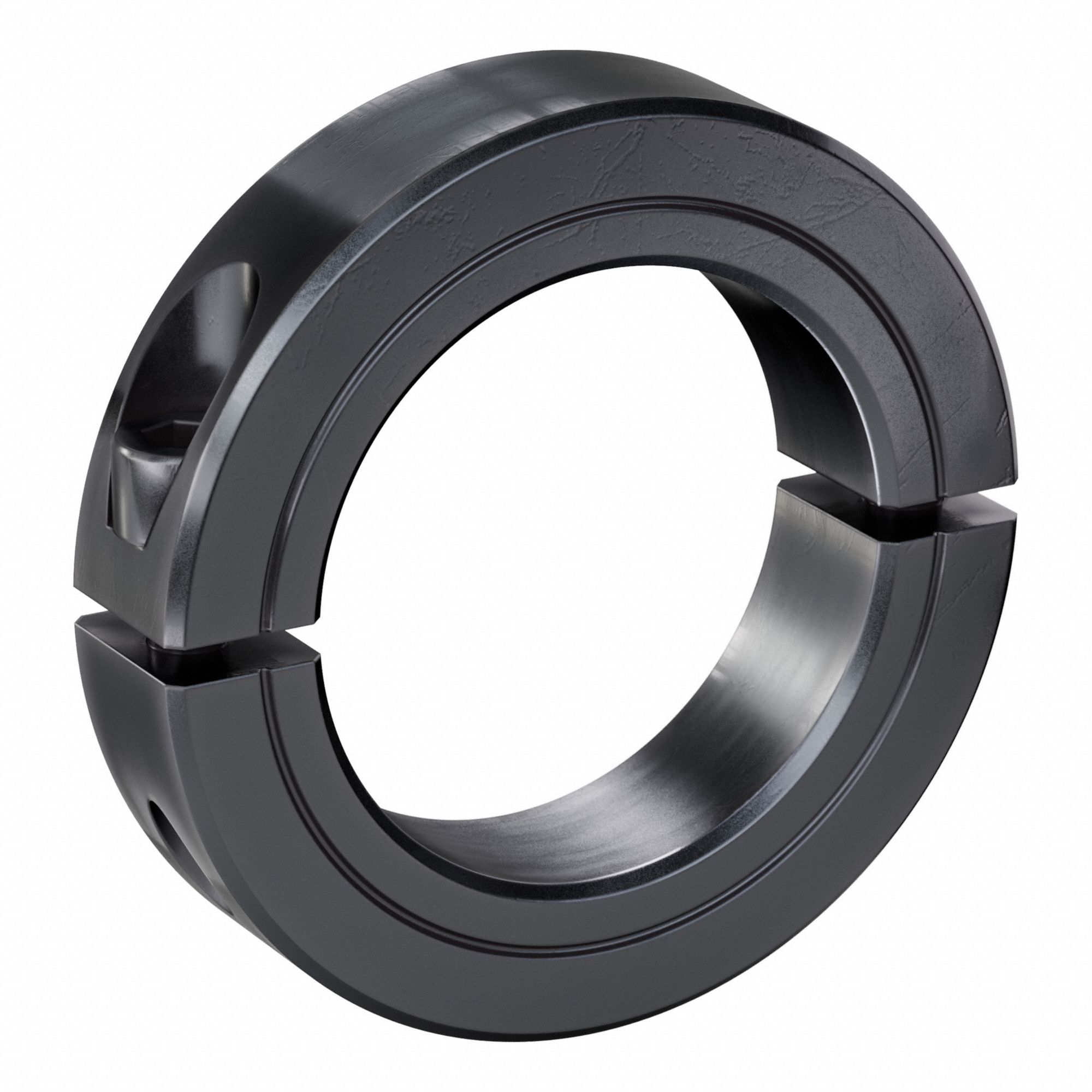 Shaft Collar: 2-Piece, Inch, Round, Clamp On, 2 1/8 in Bore Dia, Carbon Steel