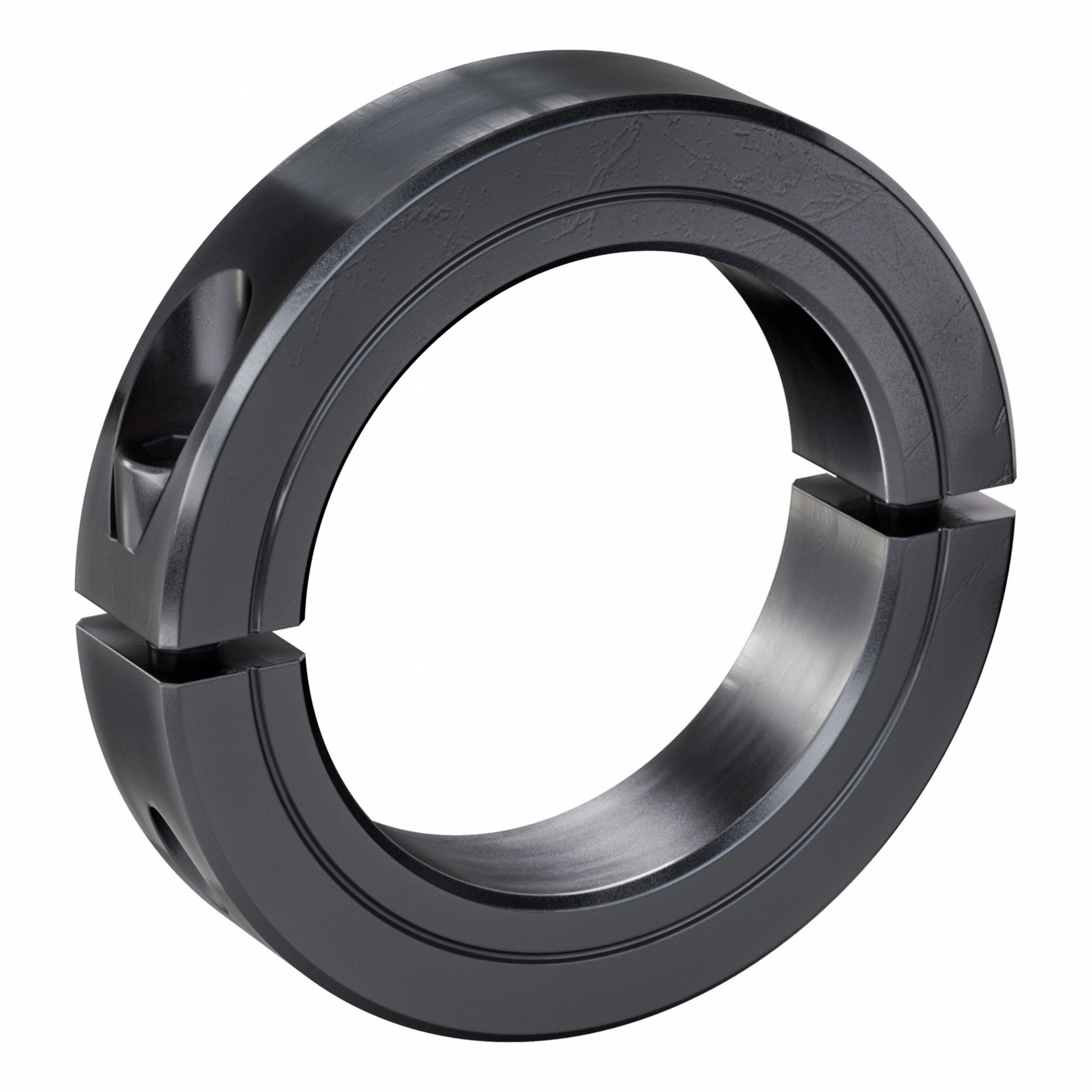Shaft Collar: 2-Piece, Inch, Round, Clamp On, 2 3/8 in Bore Dia, Carbon Steel