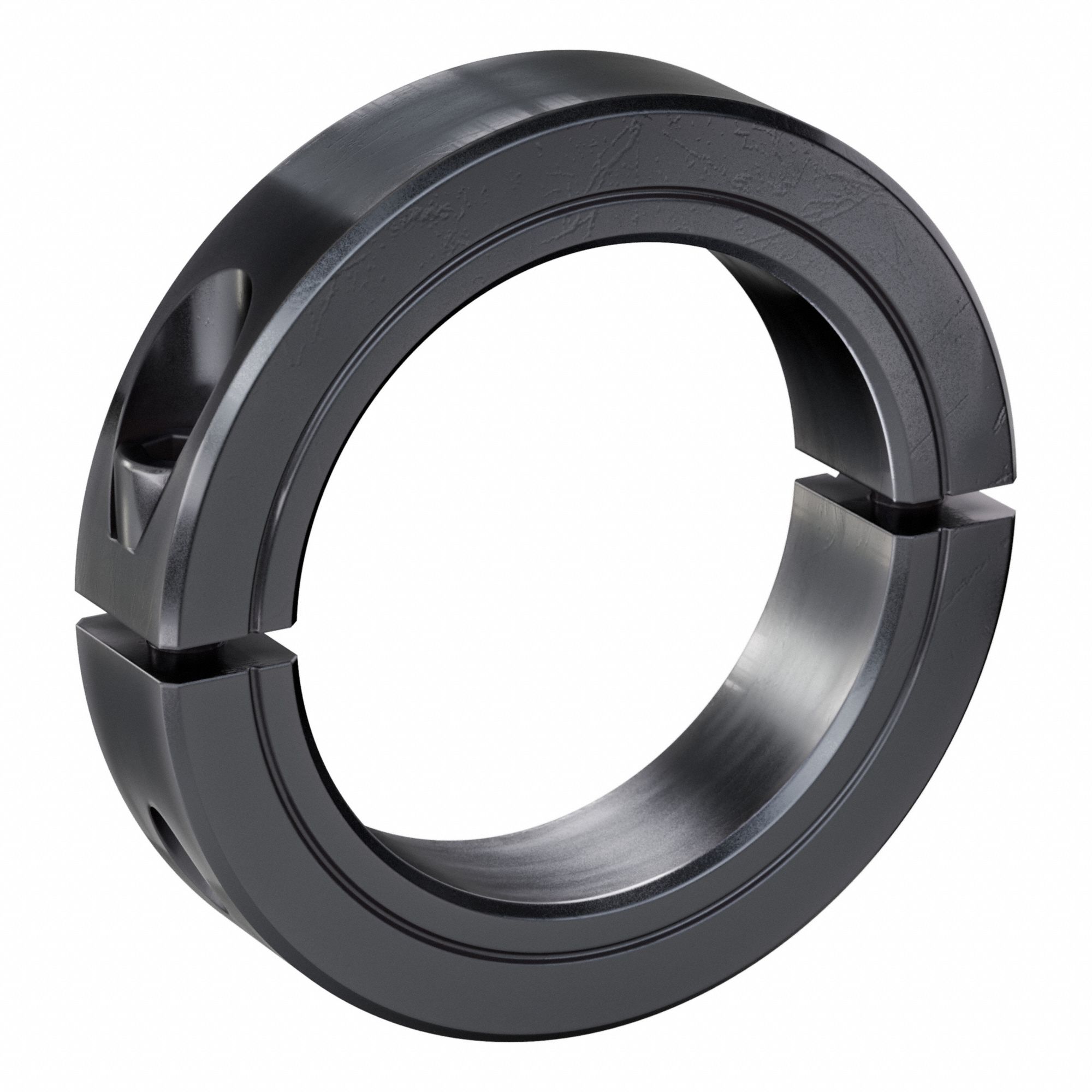 Shaft Collar: 2-Piece, Inch, Round, Clamp On, 2 7/16 in Bore Dia, Carbon Steel