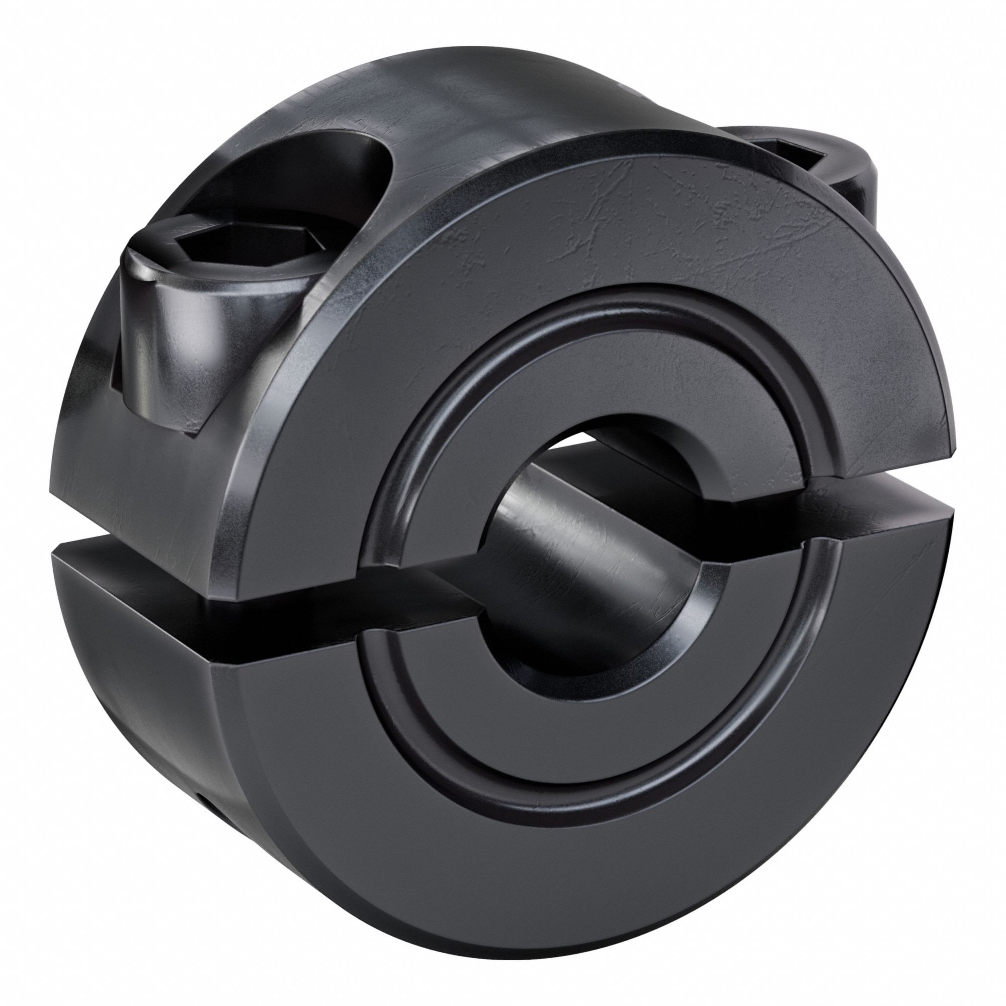 Shaft Collar: 2-Piece, Inch, Round, Clamp On, 3/16 in Bore Dia, Carbon Steel