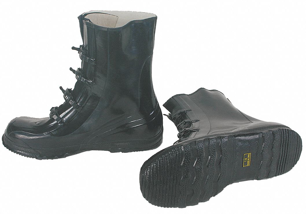 COUVRE-BOTTES HOMME, POINTURE 9, CAOUTCHOUC, NOIR, FERMETURE À BOUCLE, 12 PO H, IMPERMÉABLES, EMBOUTS UNIS