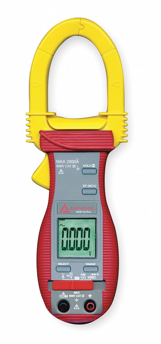 Digital Clamp On Ammeter, 1.8 in (46 mm) Jaw Capacity, CAT III 600V