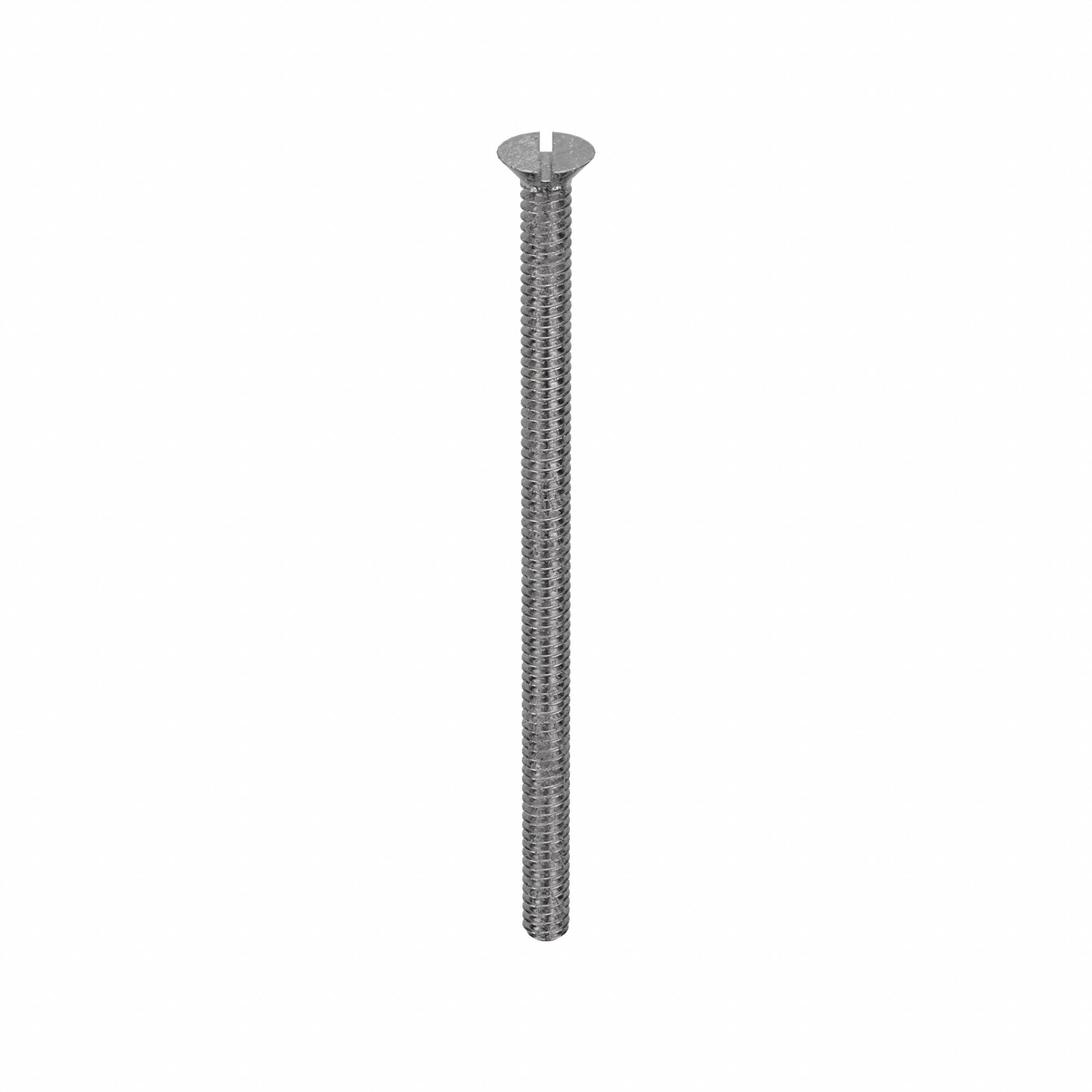 Machine Screw: M6x1.00 Thread Size, 60 mm Lg, 18-8, Stainless Steel, Plain, Flat, Slotted, 10 PK