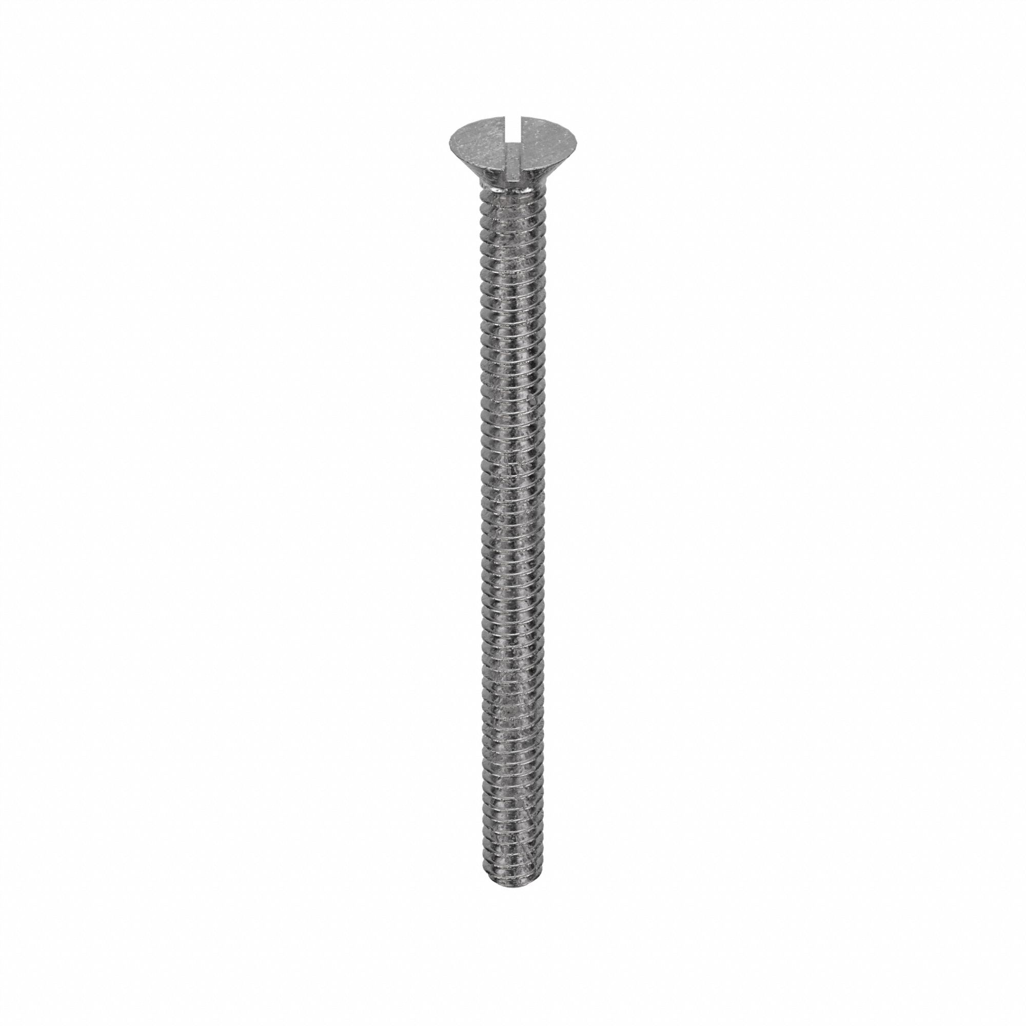 Machine Screw: #10-24 Thread Size, 2 1/2 in Lg, 18-8, Stainless Steel, Plain, Flat, Slotted, 50 PK