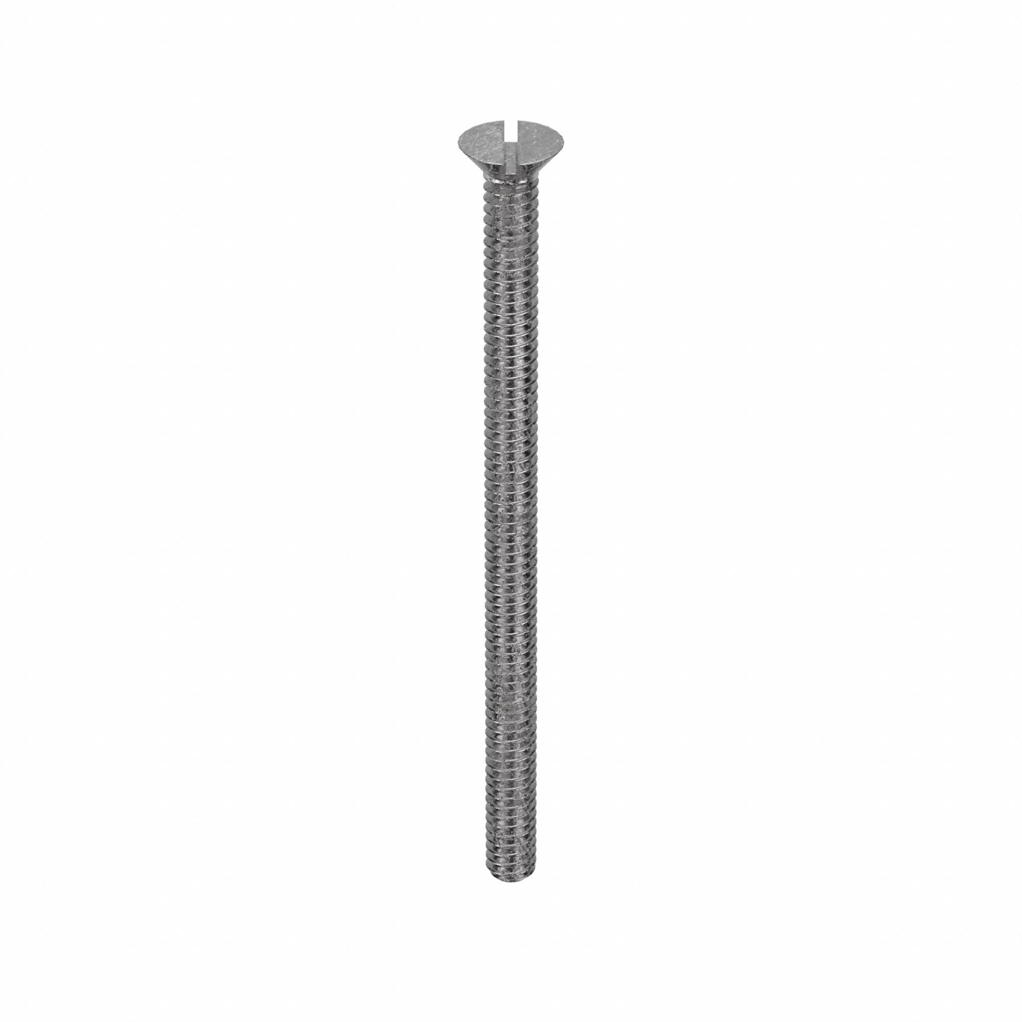 Machine Screw: #10-24 Thread Size, 3 in Lg, 18-8, Stainless Steel, Plain, Flat, Slotted, 50 PK