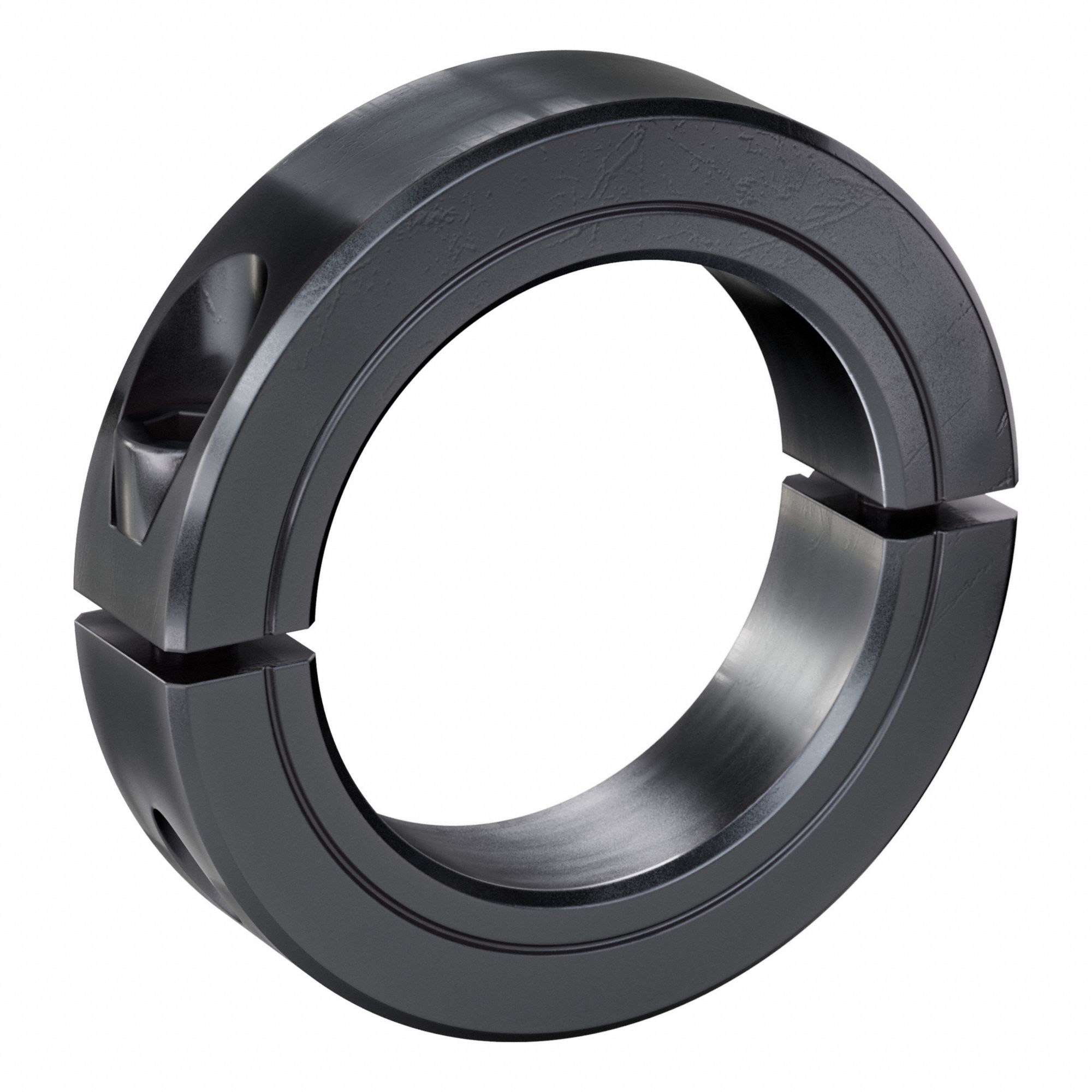 Shaft Collar: 2-Piece, Inch, Round, Clamp On, 2 1/2 in Bore Dia, Carbon Steel