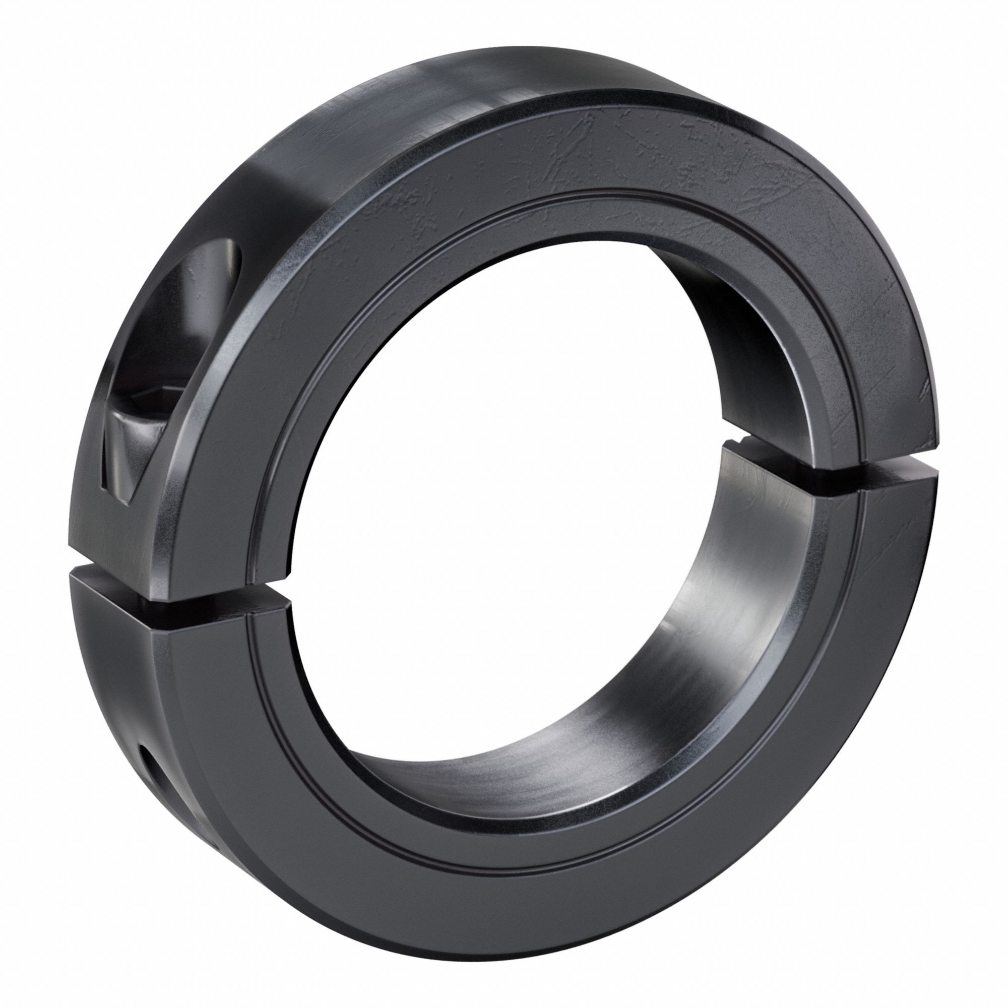 Shaft Collar: 2-Piece, Inch, Round, Clamp On, 2 9/16 in Bore Dia, Carbon Steel