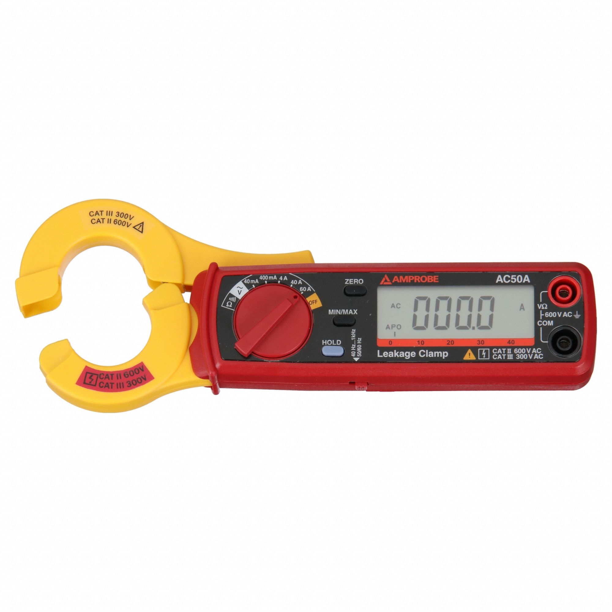 Digital Current Leakage Tester: Clamp-Jaw Jaw, CAT II 600V/CAT III 300V, Avg, AC50A