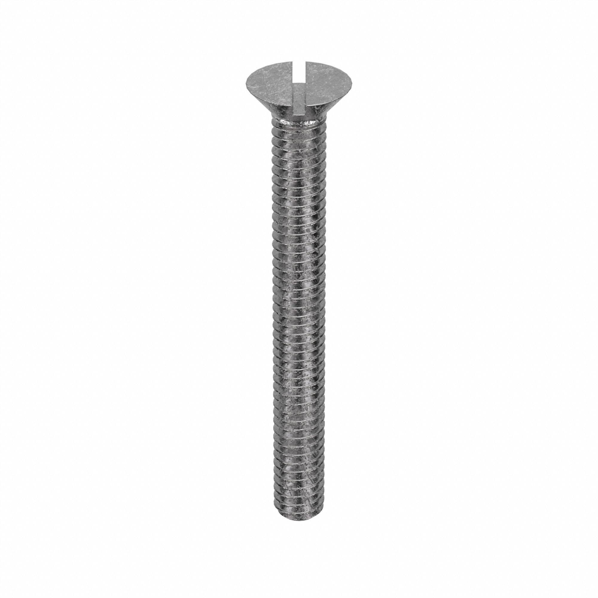 Machine Screw: #12-24 Thread Size, 2 in Lg, 18-8, Stainless Steel, Plain, Flat, Slotted, 50 PK