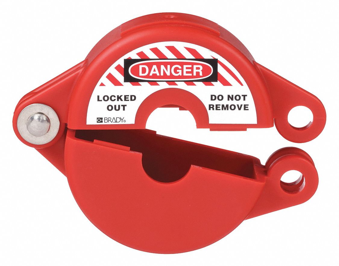 GATE VALVE LOCKOUT, HINGED, FOR 1 TO 2½ IN HAND WHEEL DIAMETER, RED
