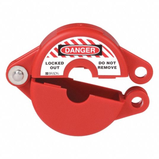 BRADY Gate Valve Lockout: Hinged, For 5 in Max Hand Wheel Dia, For 2 1/2 in  Min Hand Wheel Dia, Red