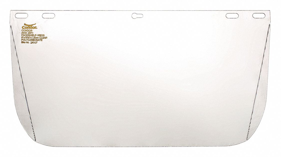 Faceshield Visor, Polycarb, Clr, 8x15-1/2in