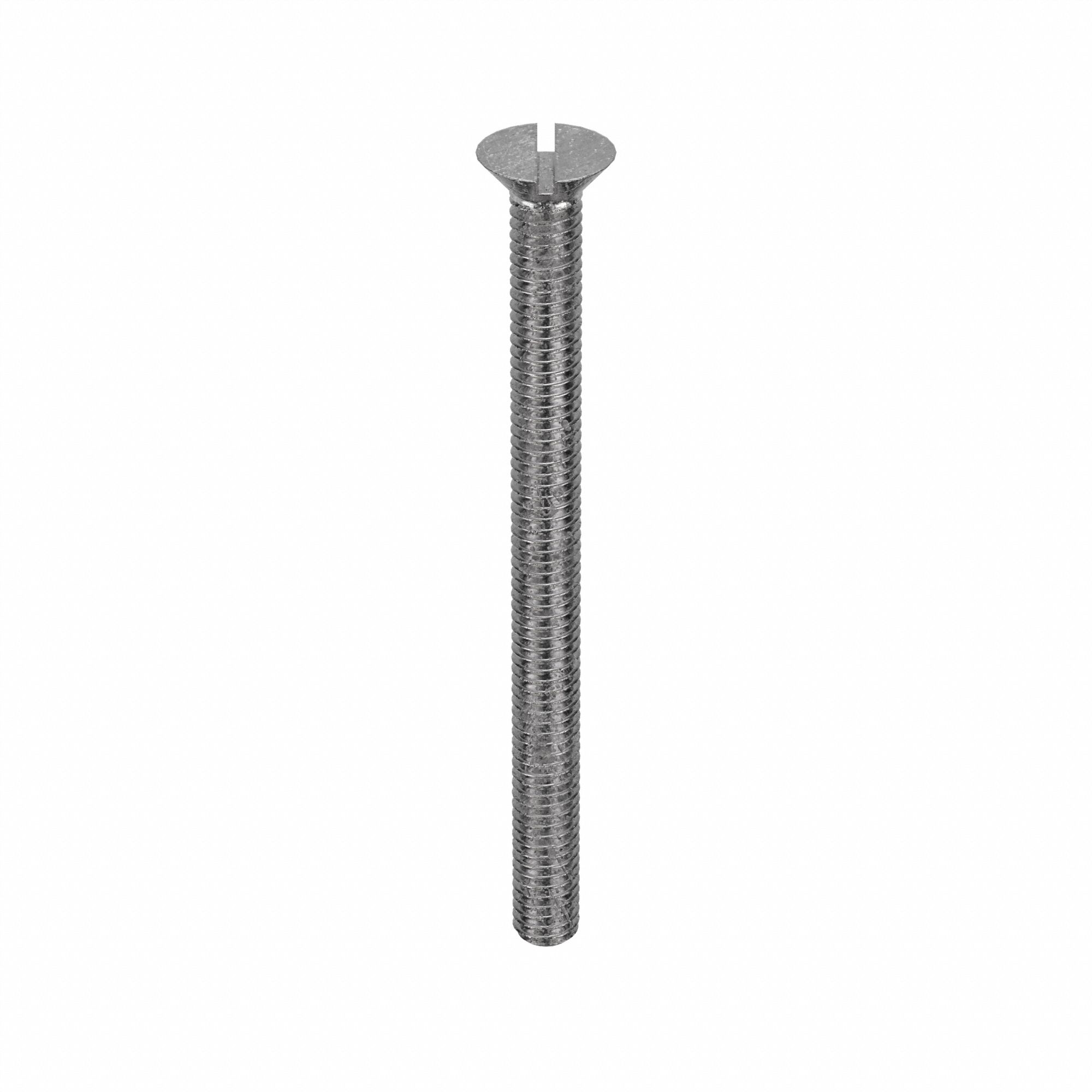 Machine Screw: 5/16"-18 Thread Size, 4 in Lg, 18-8, Stainless Steel, Plain, Flat, Slotted, 10 PK