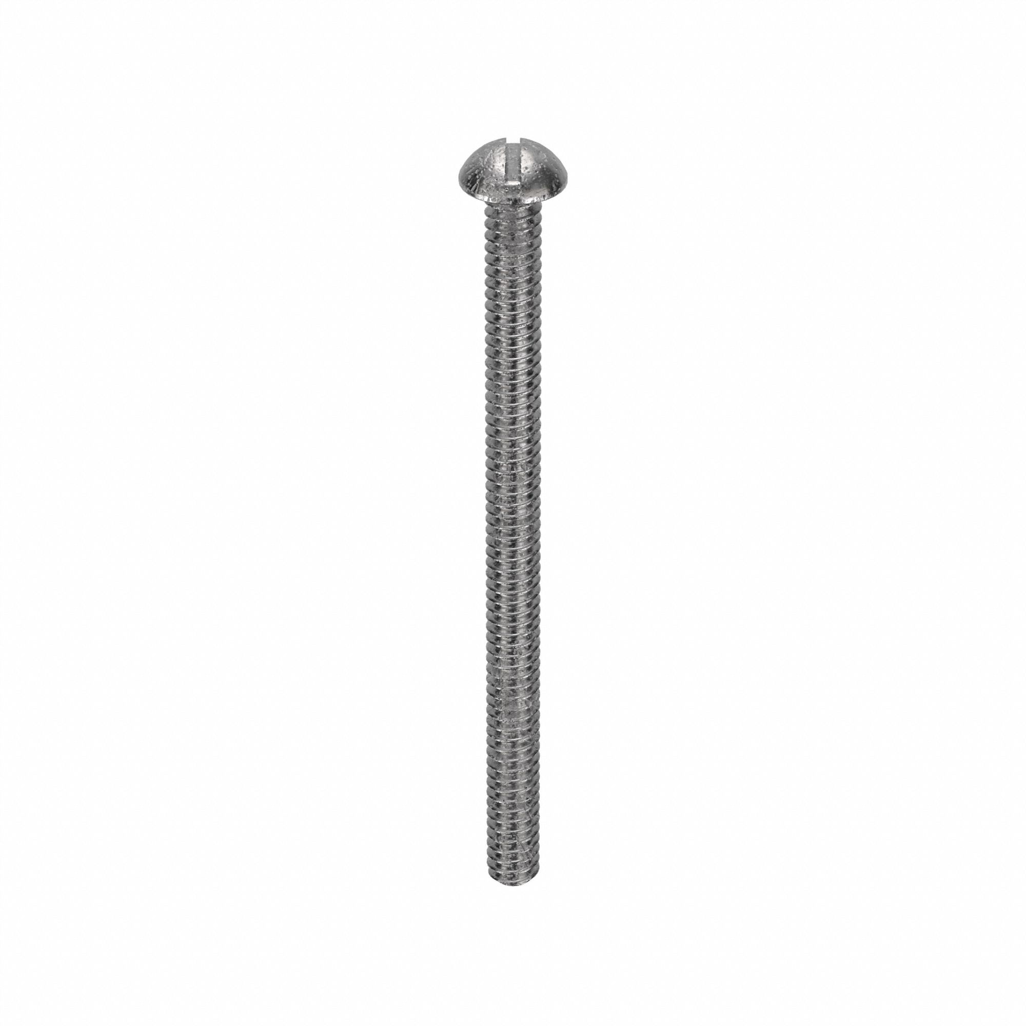 Machine Screw: #6-32 Thread Size, 2 in Lg, 18-8, Stainless Steel, Plain, Round, Slotted, 100 PK