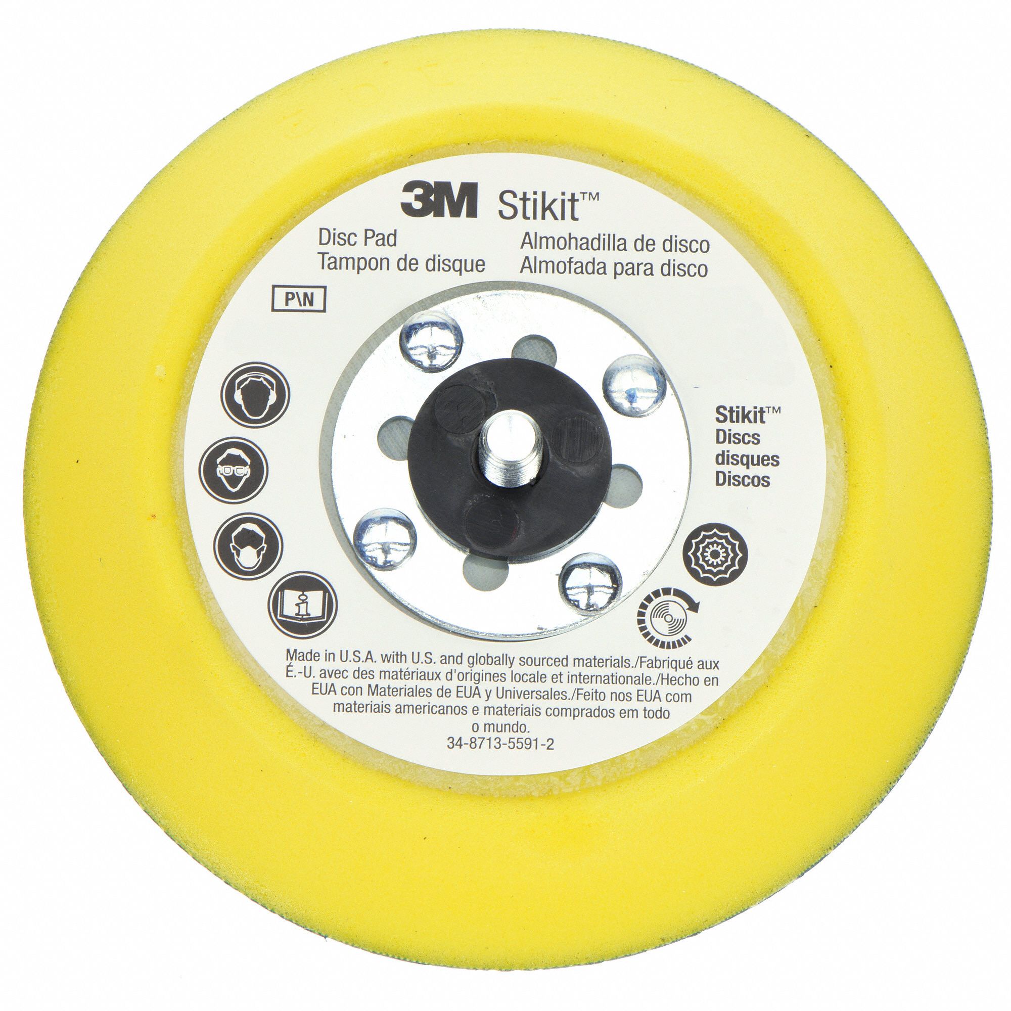 3M 3 in HookandLoop Disc Backup Pad, 5/16"24 Threaded Shaft Back