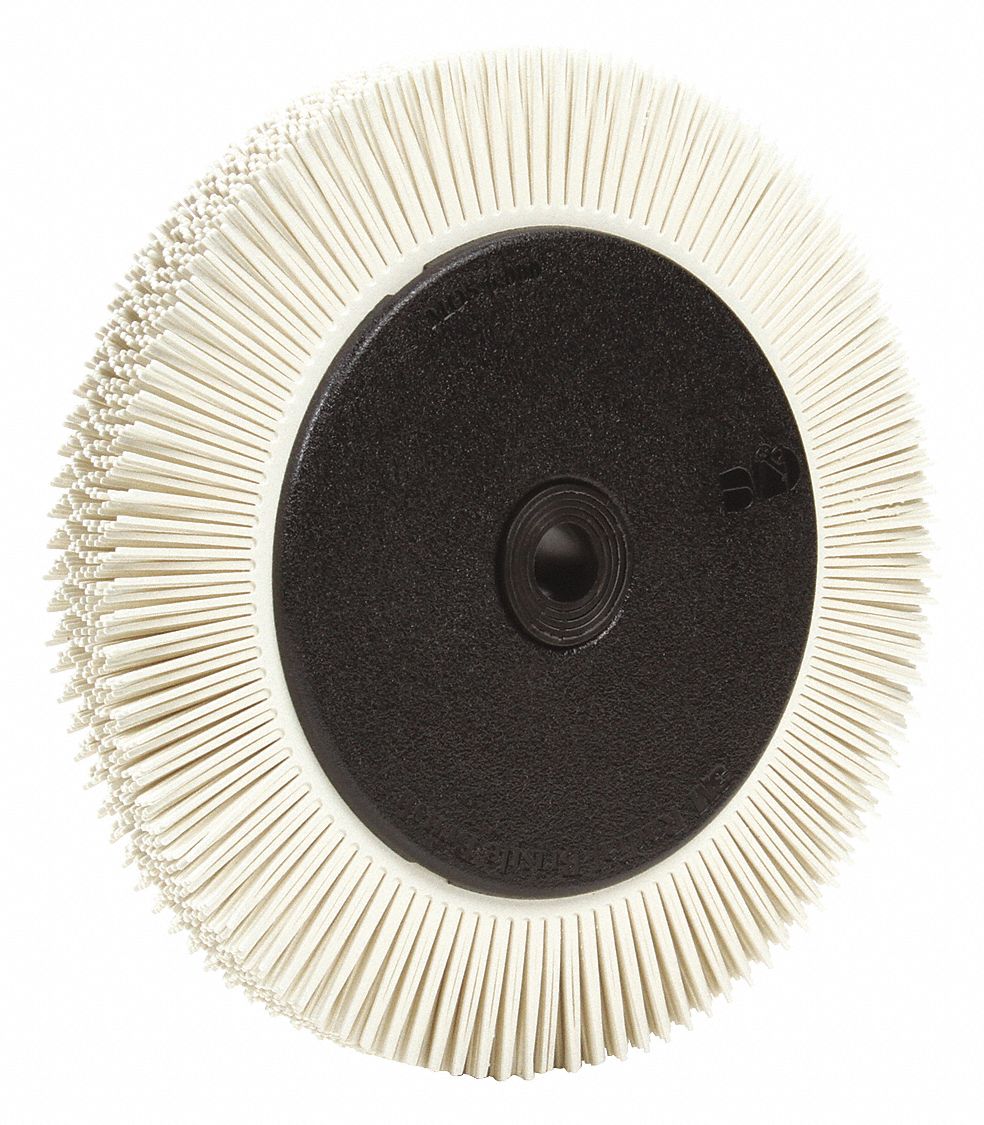Radial Bristle Brush: Type S, 8 in Dia x 1 in Wd, 1 1/4 in Arbor, Ceramic, White, 2 PK