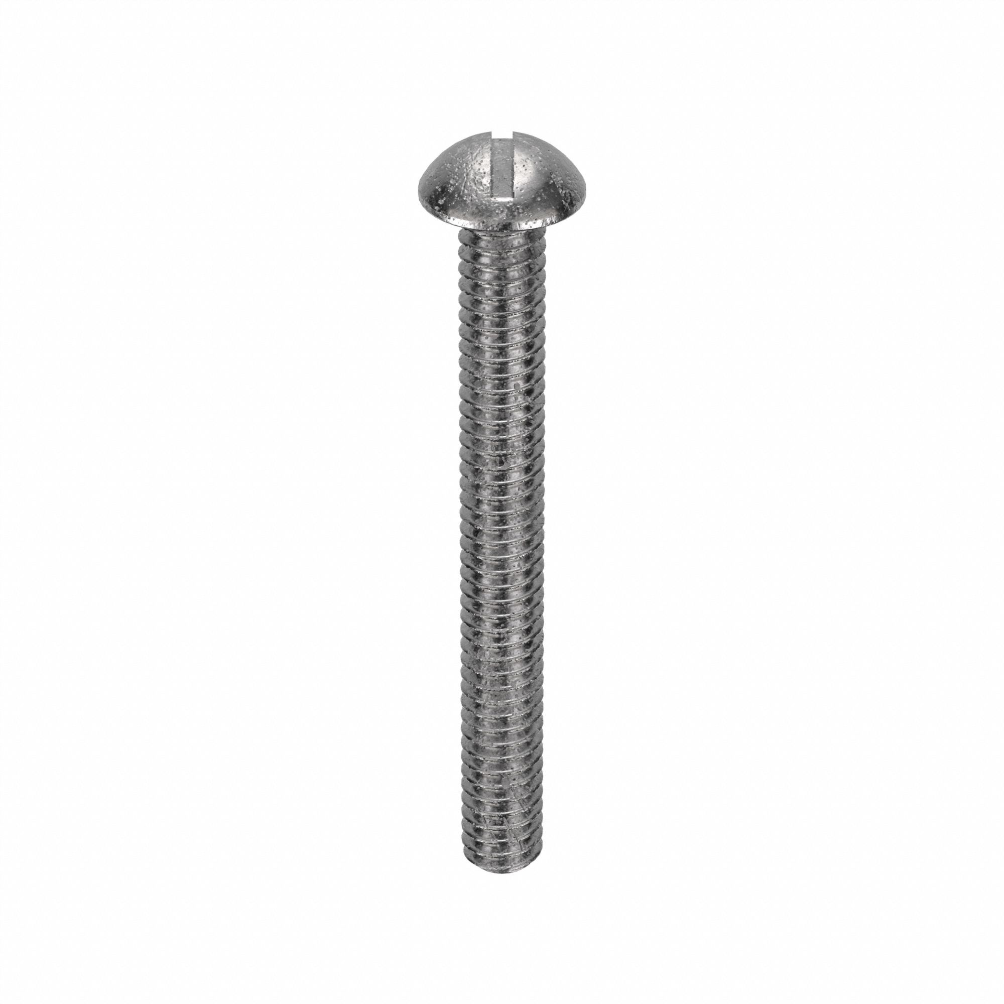 Machine Screw: 1/4"-20 Thread Size, 2 1/4 in Lg, 18-8, Stainless Steel, Plain, Round, Slotted, 50 PK