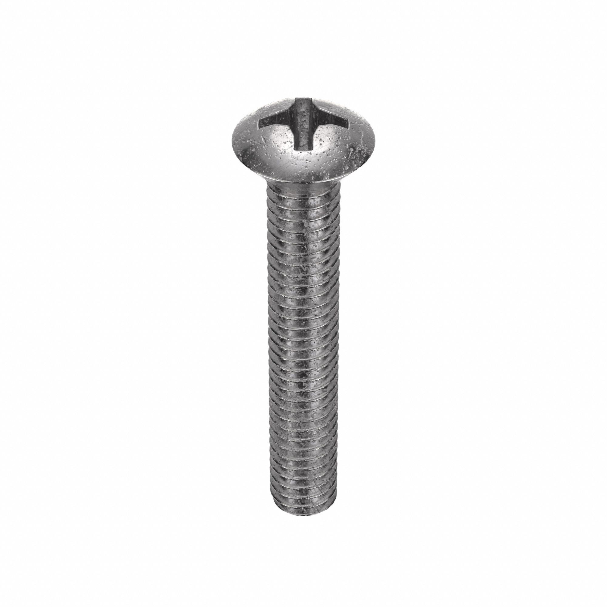 Machine Screw: #8-32 Thread Size, 1 in Lg, 18-8, Stainless Steel, Plain, Oval, Phillips, 100 PK