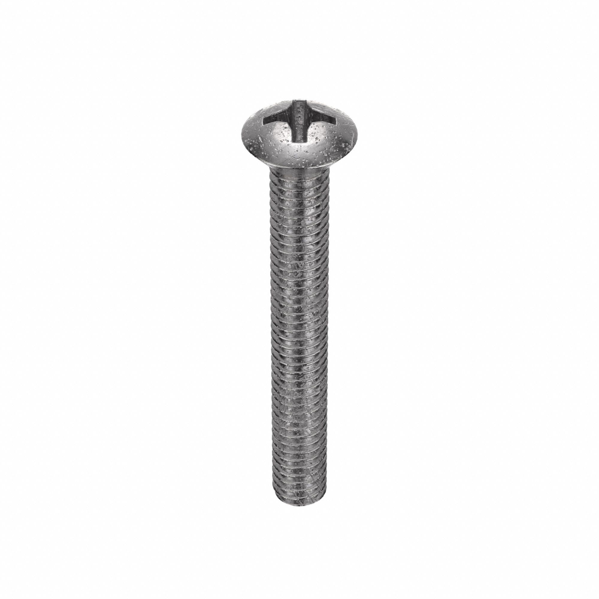 Machine Screw: #8-32 Thread Size, 1 1/4 in Lg, 18-8, Stainless Steel, Plain, Oval, Phillips, 100 PK