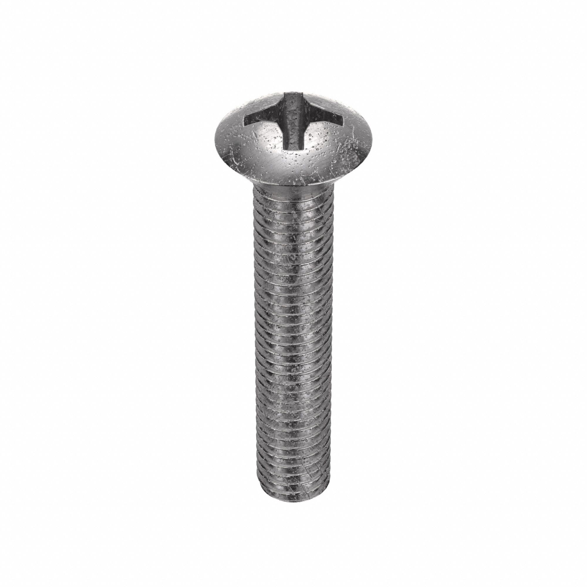 Machine Screw: #10-32 Thread Size, 1 in Lg, Stainless Steel, Plain, Oval, Phillips, 100 PK