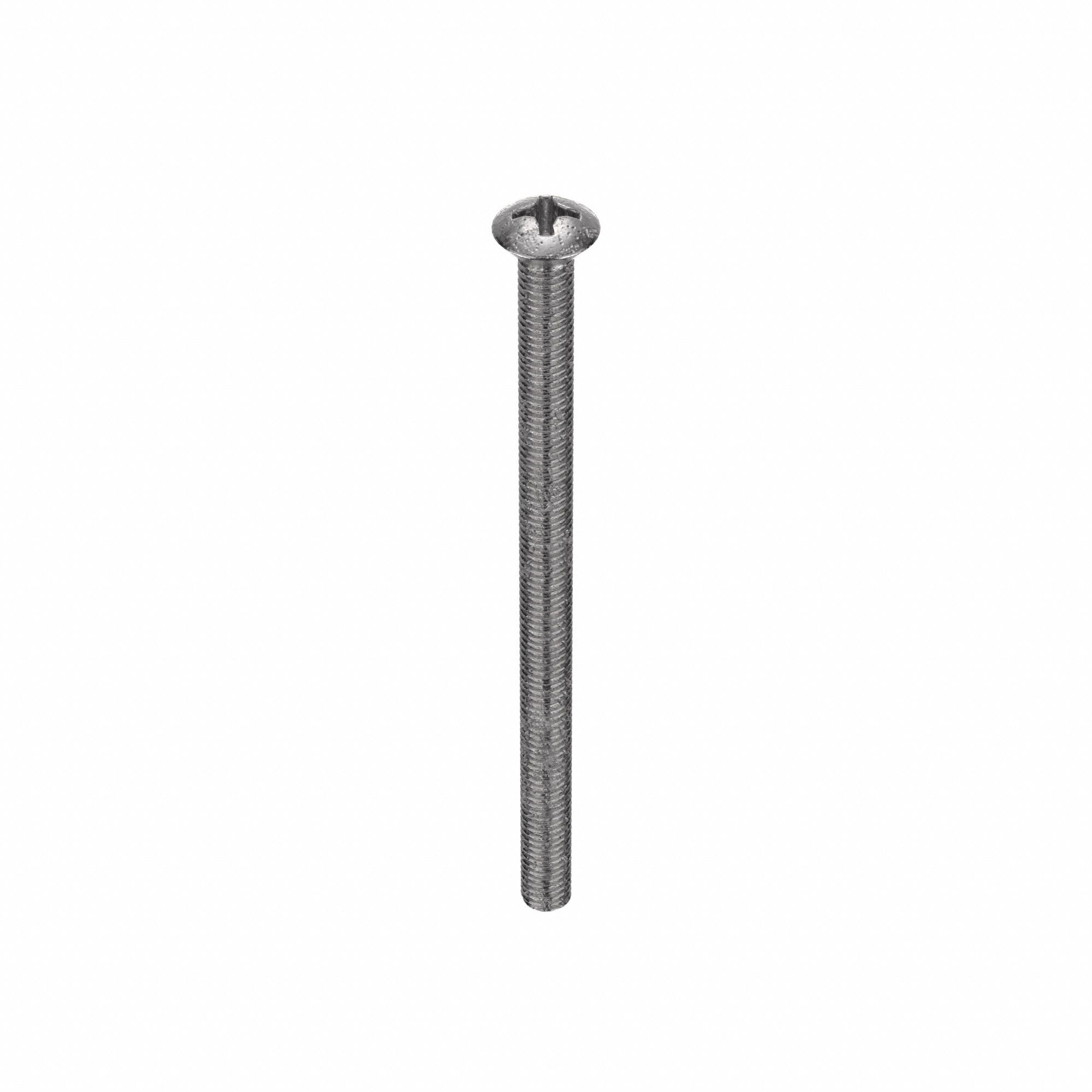 Machine Screw: #10-32 Thread Size, 3 in Lg, Stainless Steel, Plain, Oval, Phillips, 50 PK