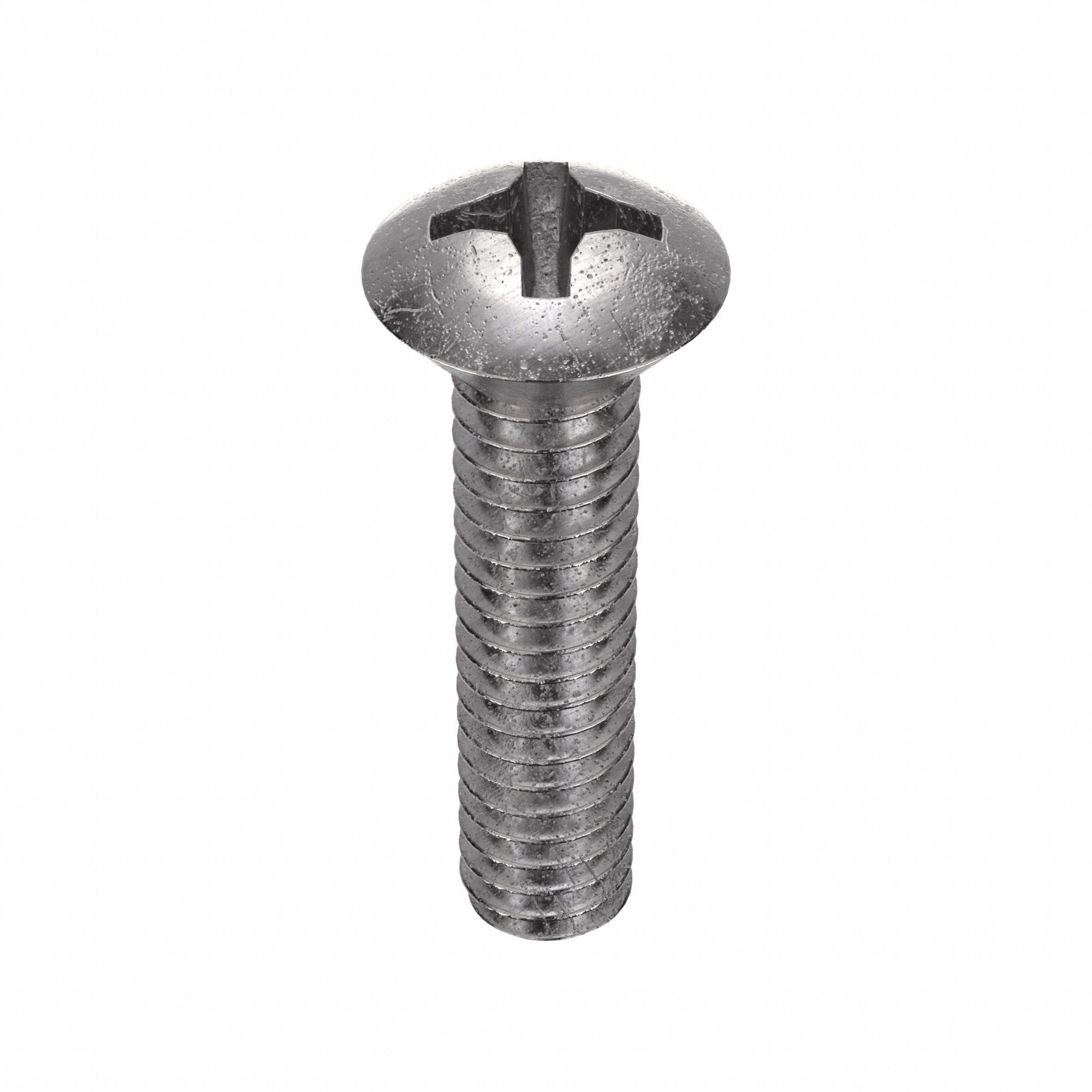 Machine Screw: 1/4"-20 Thread Size, 1 in Lg, 18-8, Stainless Steel, Plain, Oval, Phillips, 50 PK