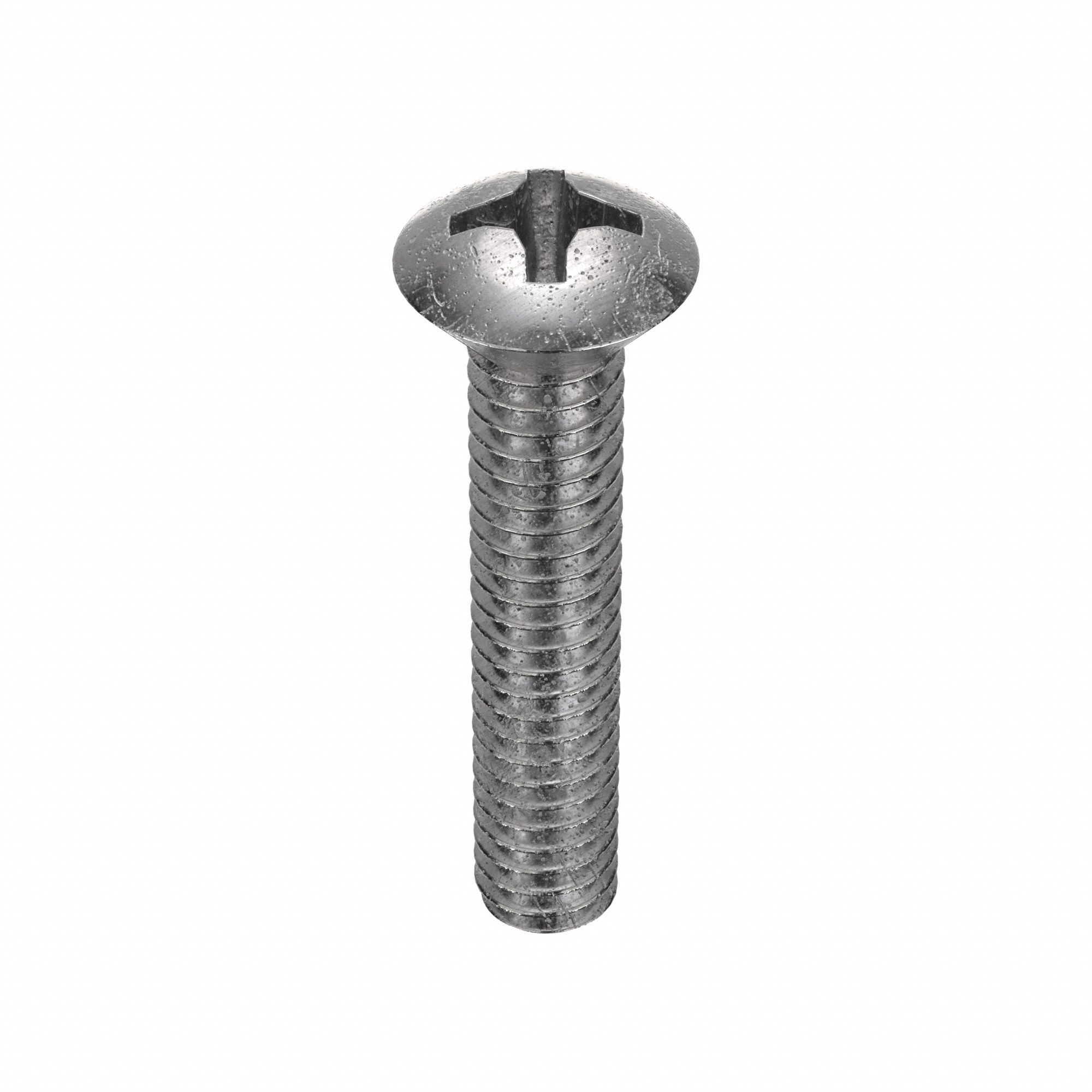 Machine Screw: 1/4"-20 Thread Size, 1 1/4 in Lg, 18-8, Stainless Steel, Plain, Oval, Phillips, 50 PK