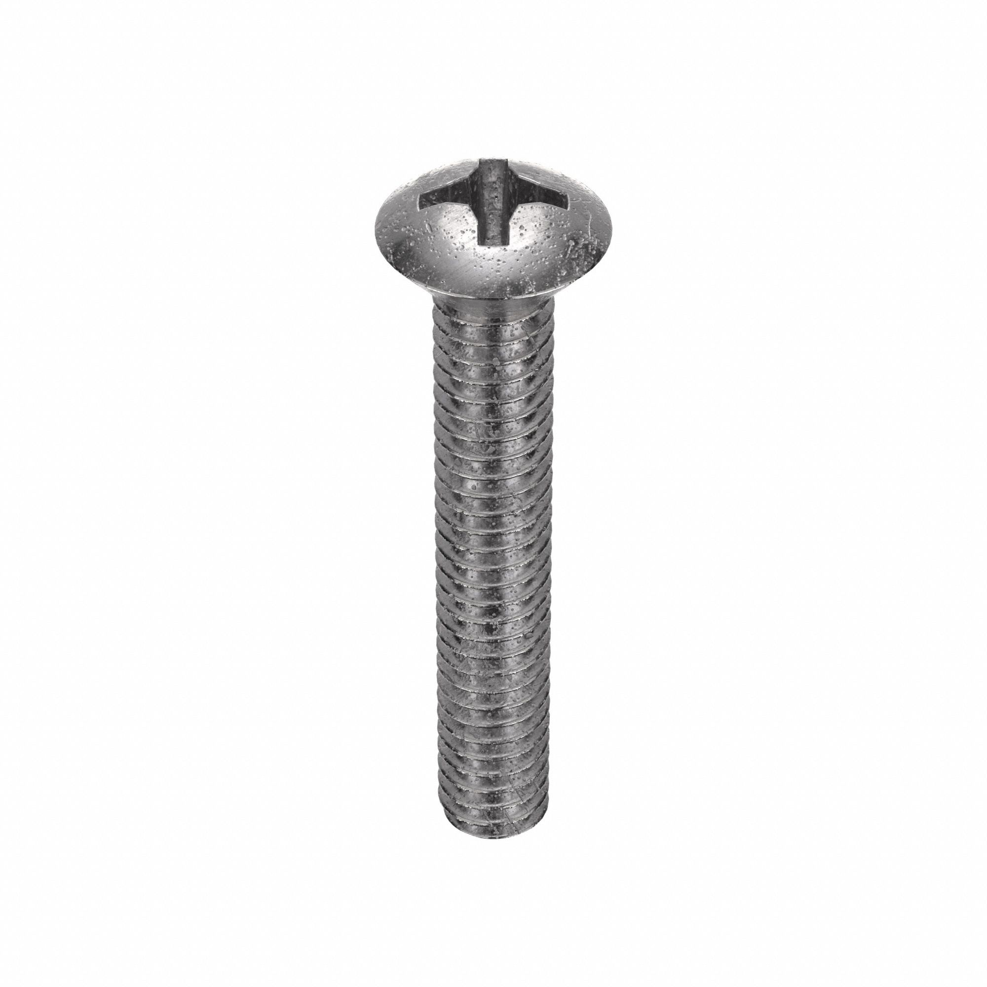 Machine Screw: 1/4"-20 Thread Size, 1 1/2 in Lg, 18-8, Stainless Steel, Plain, Oval, Phillips, 50 PK