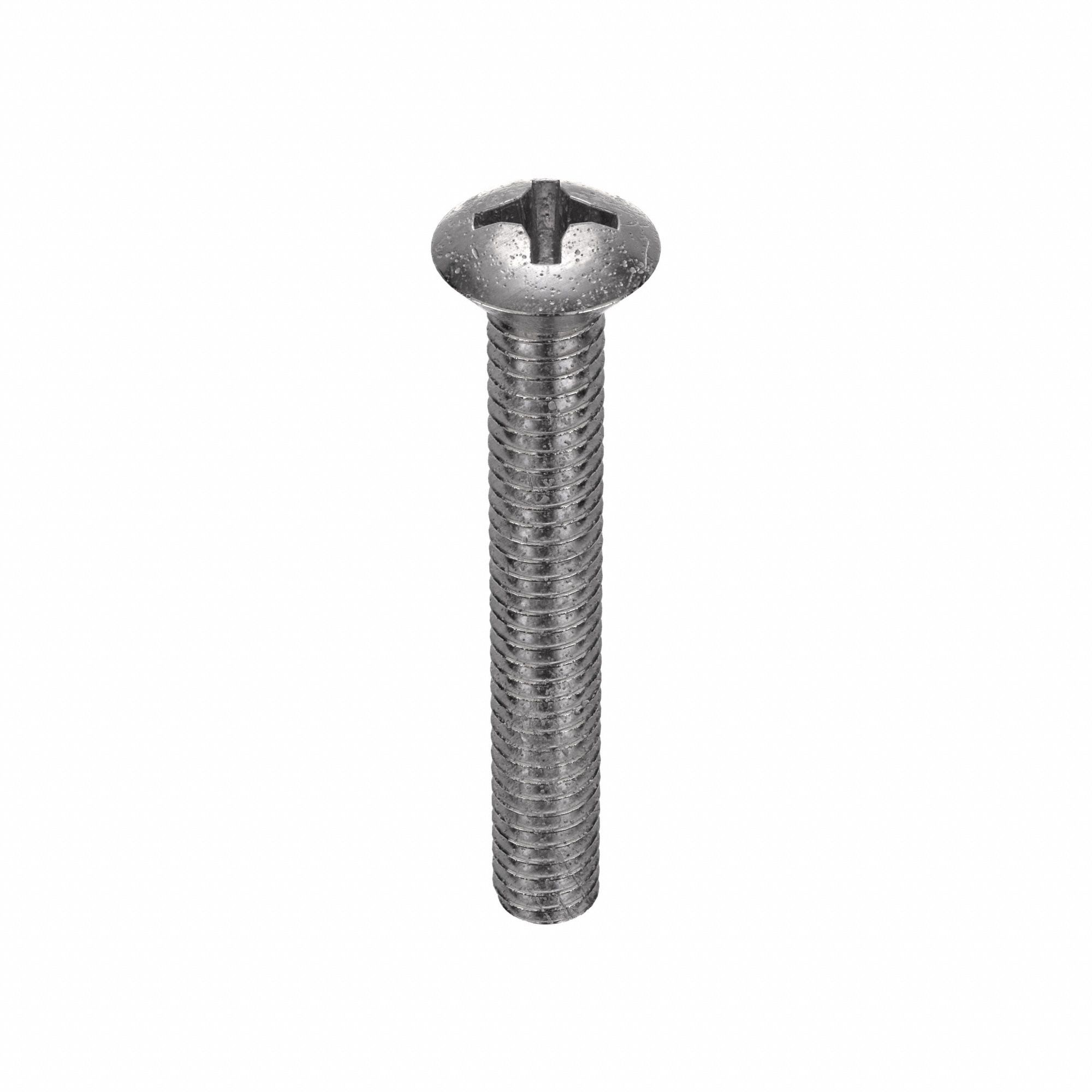 Machine Screw: 1/4"-20 Thread Size, 1 3/4 in Lg, 18-8, Stainless Steel, Plain, Oval, Phillips, 50 PK