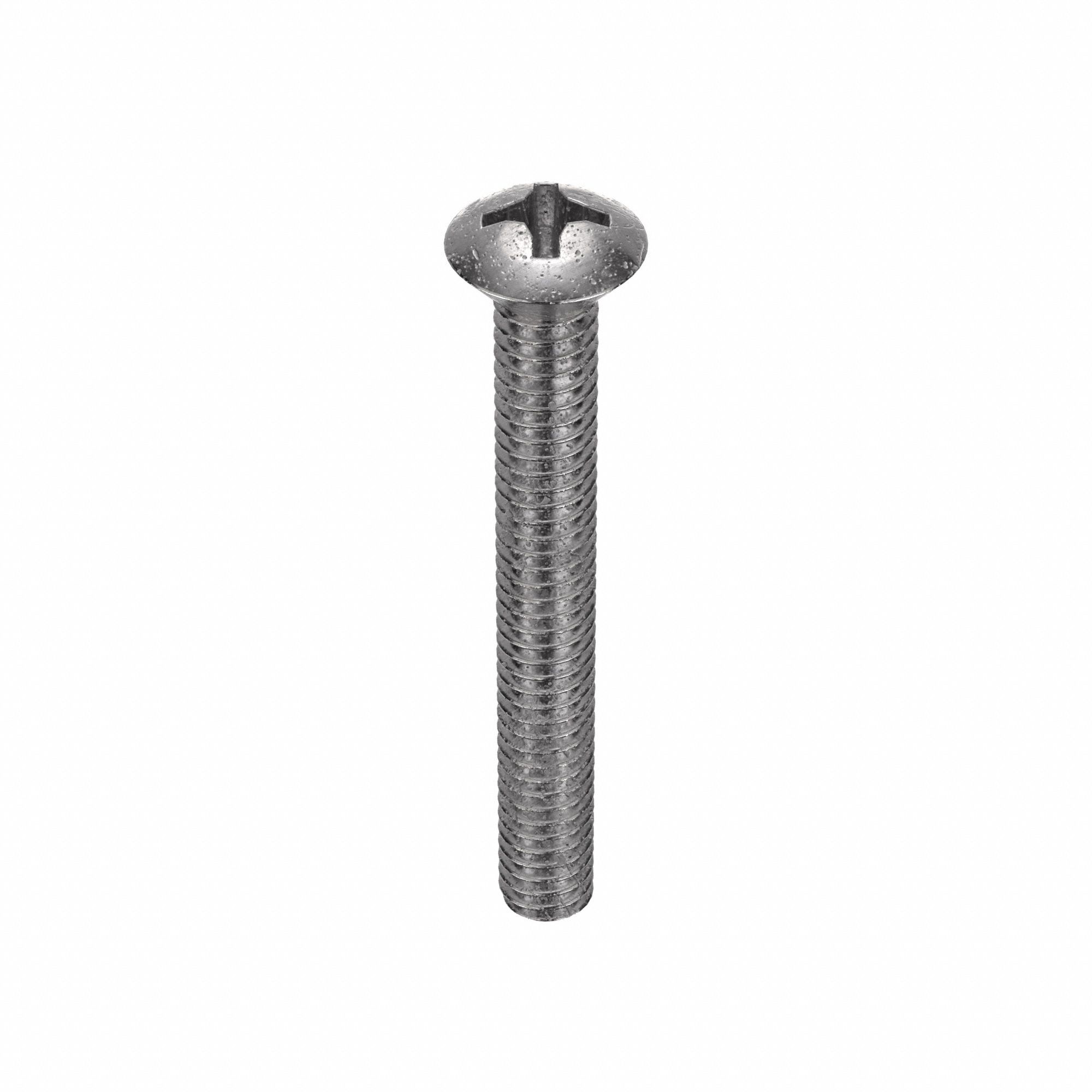 Machine Screw: 1/4"-20 Thread Size, 2 in Lg, 18-8, Stainless Steel, Plain, Oval, Phillips, 50 PK