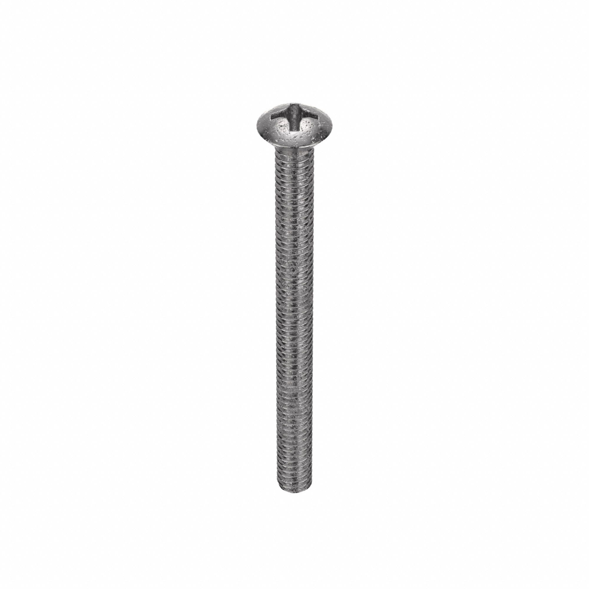 Machine Screw: 1/4"-20 Thread Size, 3 in Lg, 18-8, Stainless Steel, Plain, Oval, Phillips, 25 PK