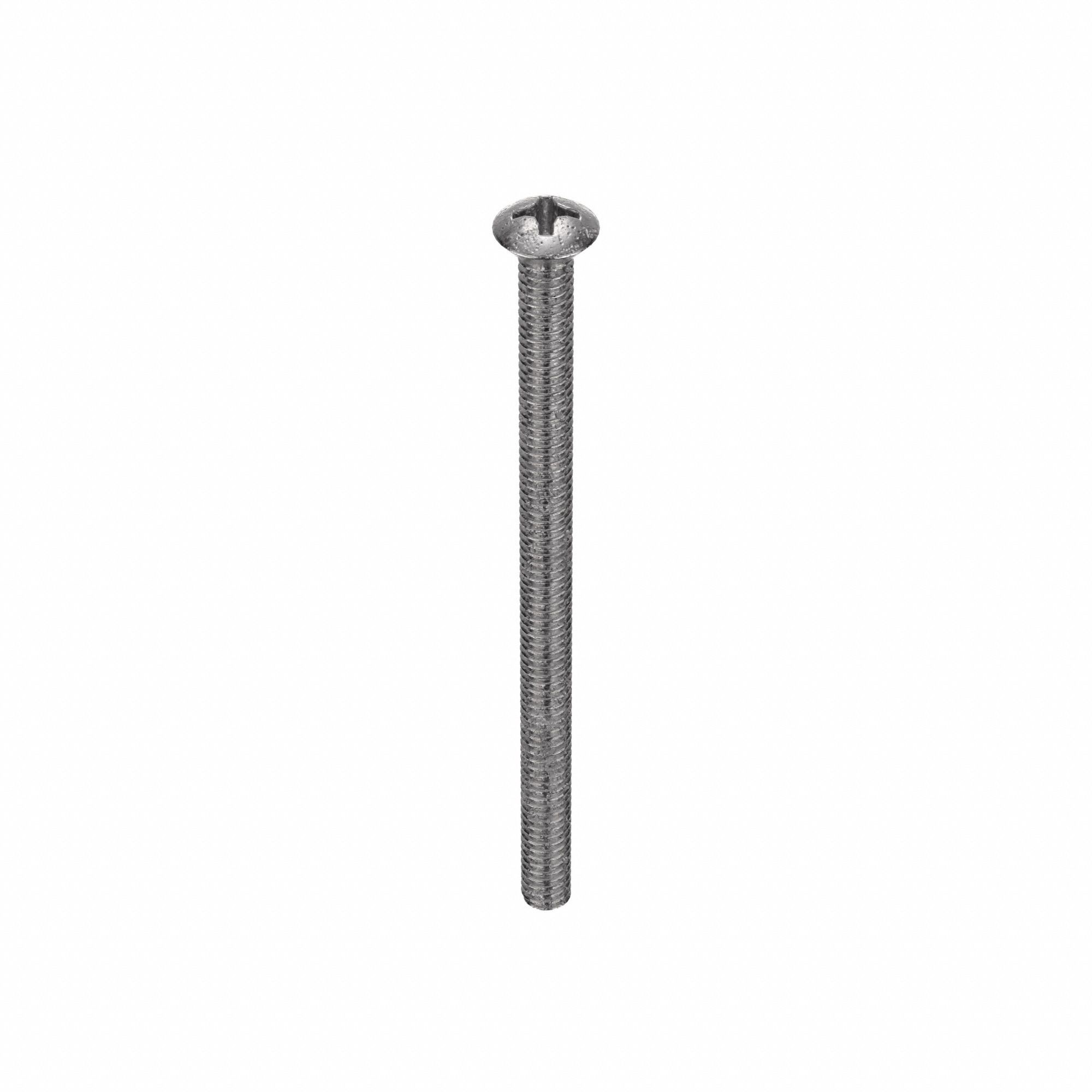 Machine Screw: 1/4"-20 Thread Size, 4 in Lg, 18-8, Stainless Steel, Plain, Oval, Phillips, 10 PK