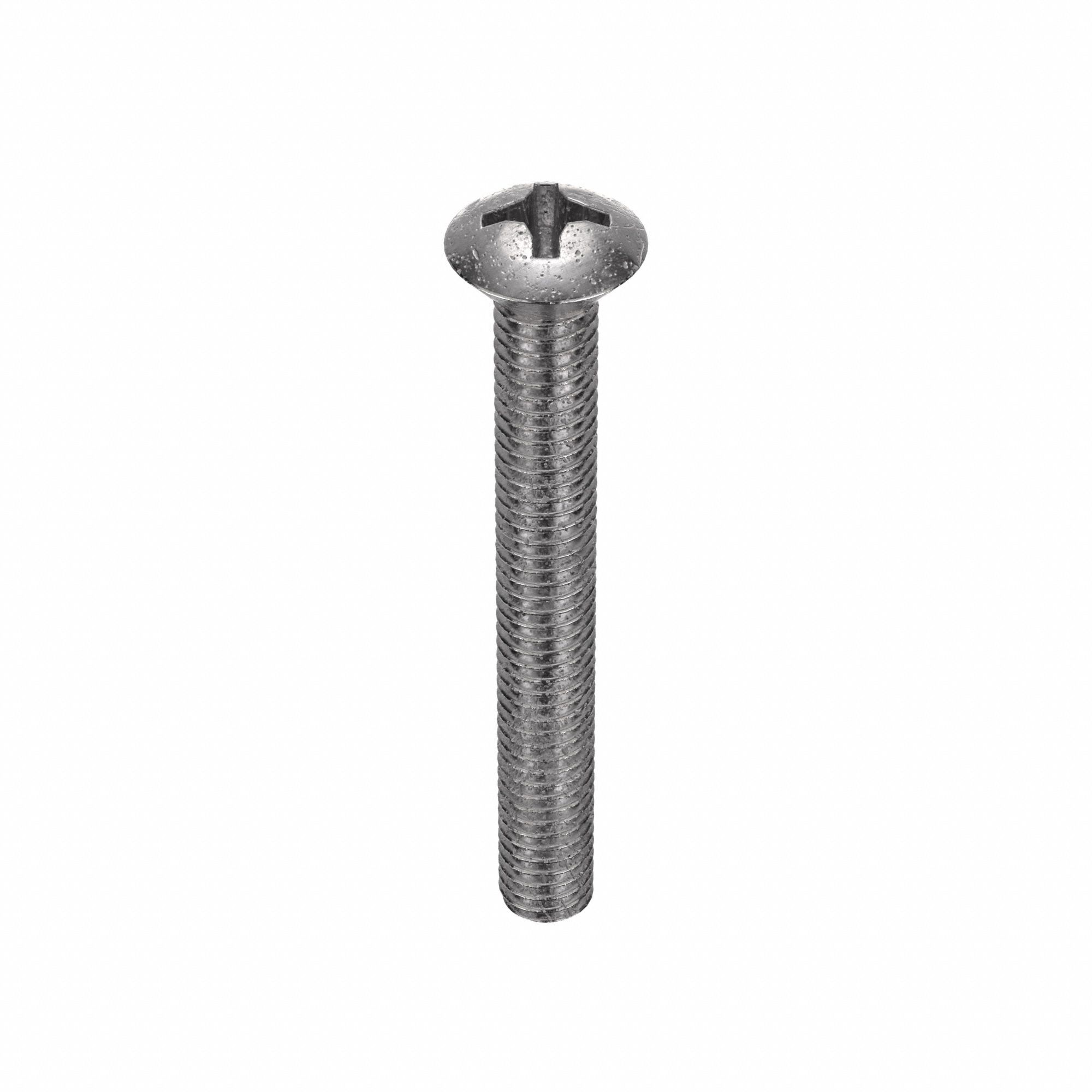 Machine Screw: 5/16"-18 Thread Size, 2 1/2 in Lg, 18-8, Stainless Steel, Plain, Oval, 10 PK