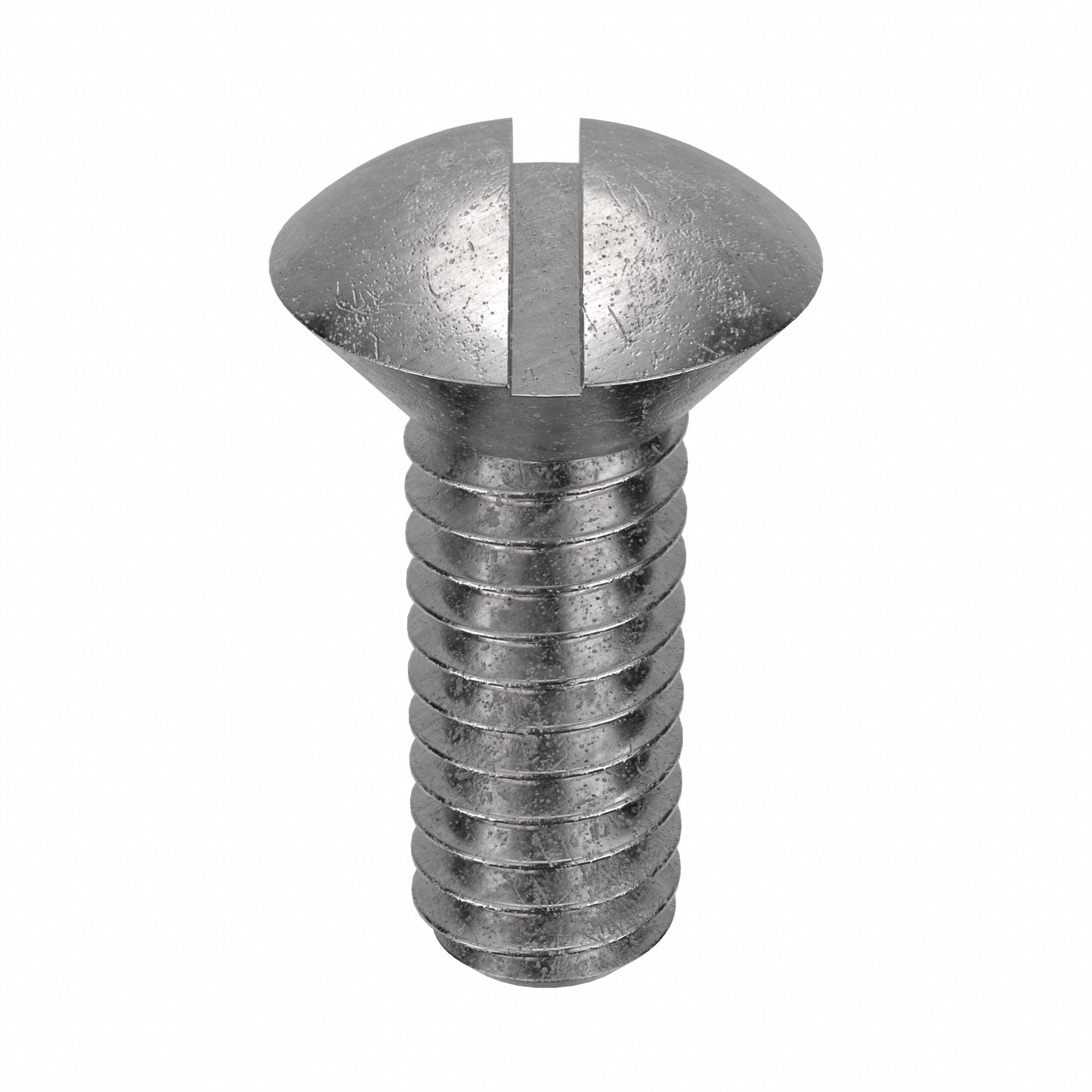 MACHINE SCREW, #8-32 THREAD, ⅜ IN L, 18-8 SS, PLAIN FINISH, OVAL, SLOTTED, 100 PK