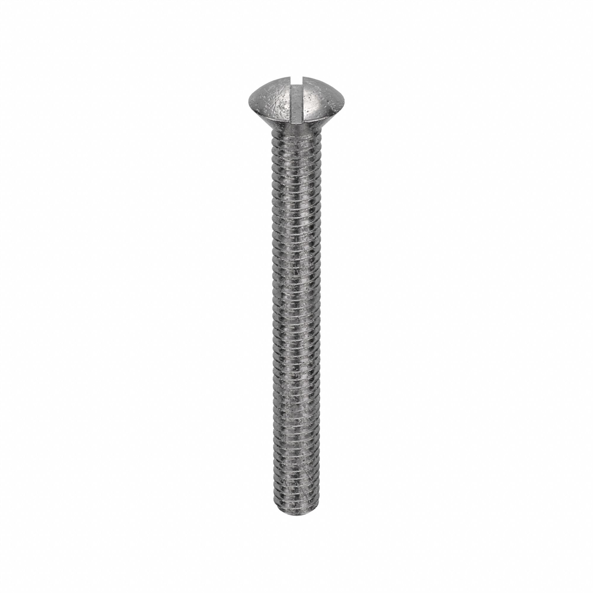 Machine Screw: #8-32 Thread Size, 1 1/2 in Lg, Stainless Steel, Plain, Oval, Slotted, 100 PK