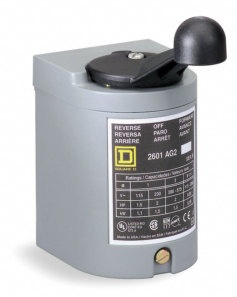 SQUARE D Maintained/Momentary Reversing Plastic Drum Switch, 3 Pole