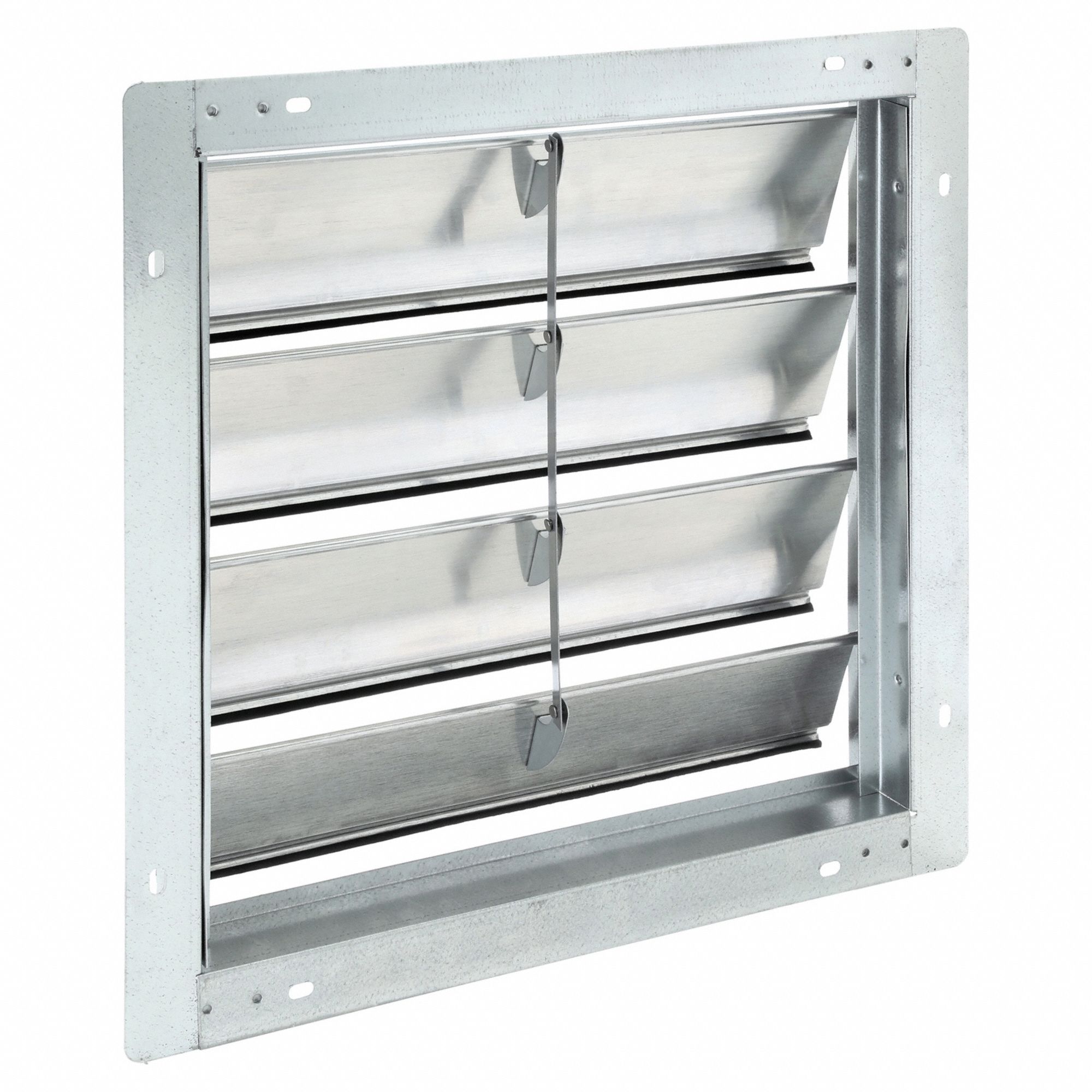 19"H-W 6"L Aluminum Wall Backdraft Dampr: For 16 in Fan, Single Panel, 19 in H, 19 in W, 2 1/4 in D