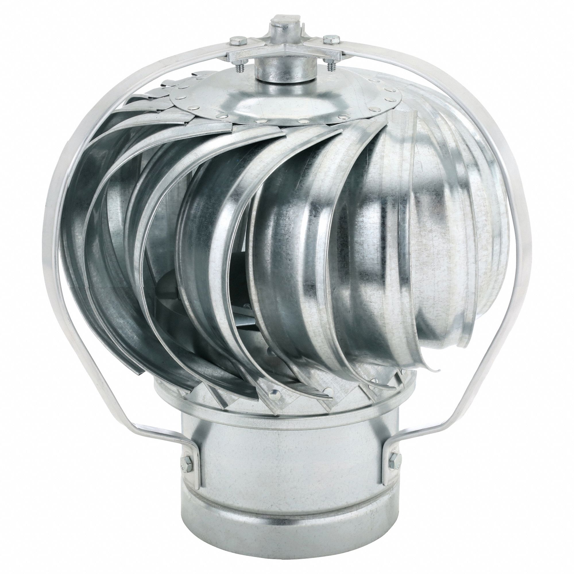 WIND-DRIVEN TURBINE EXHAUST VENTILATOR, 12¾ IN HEAD DIA, 6 IN THROAT DIA, 147 CFM AT 4 MPH, STEEL