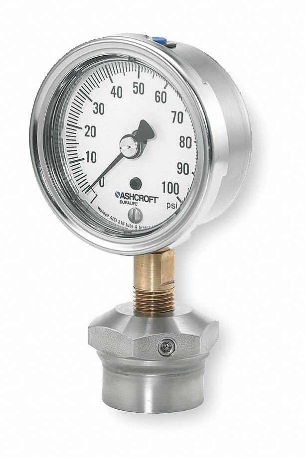 PRESSURE GAUGE,0 TO 100 PSI,2-1/2IN