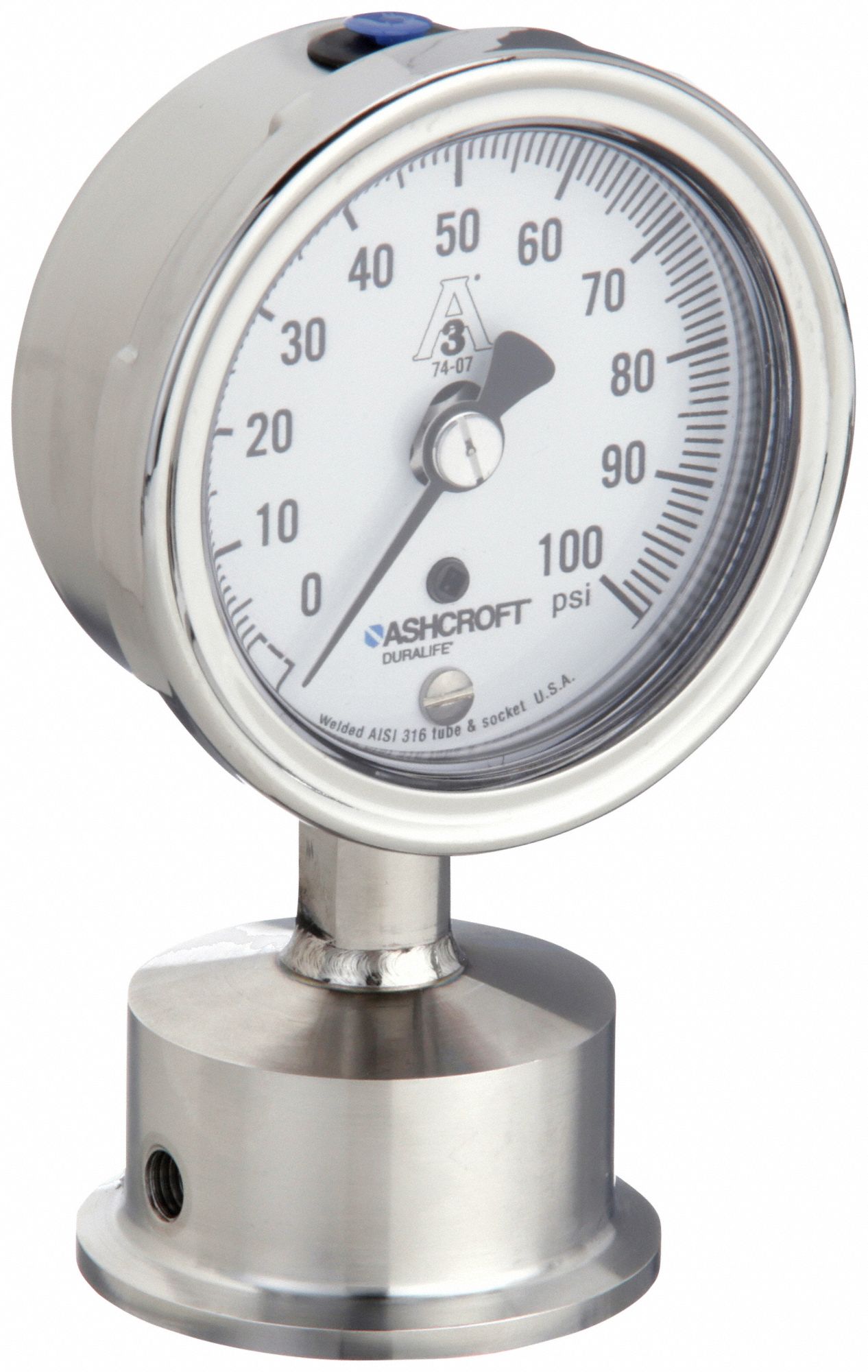 PRESSURE GAUGE,0 TO 100 PSI,2-1/2IN