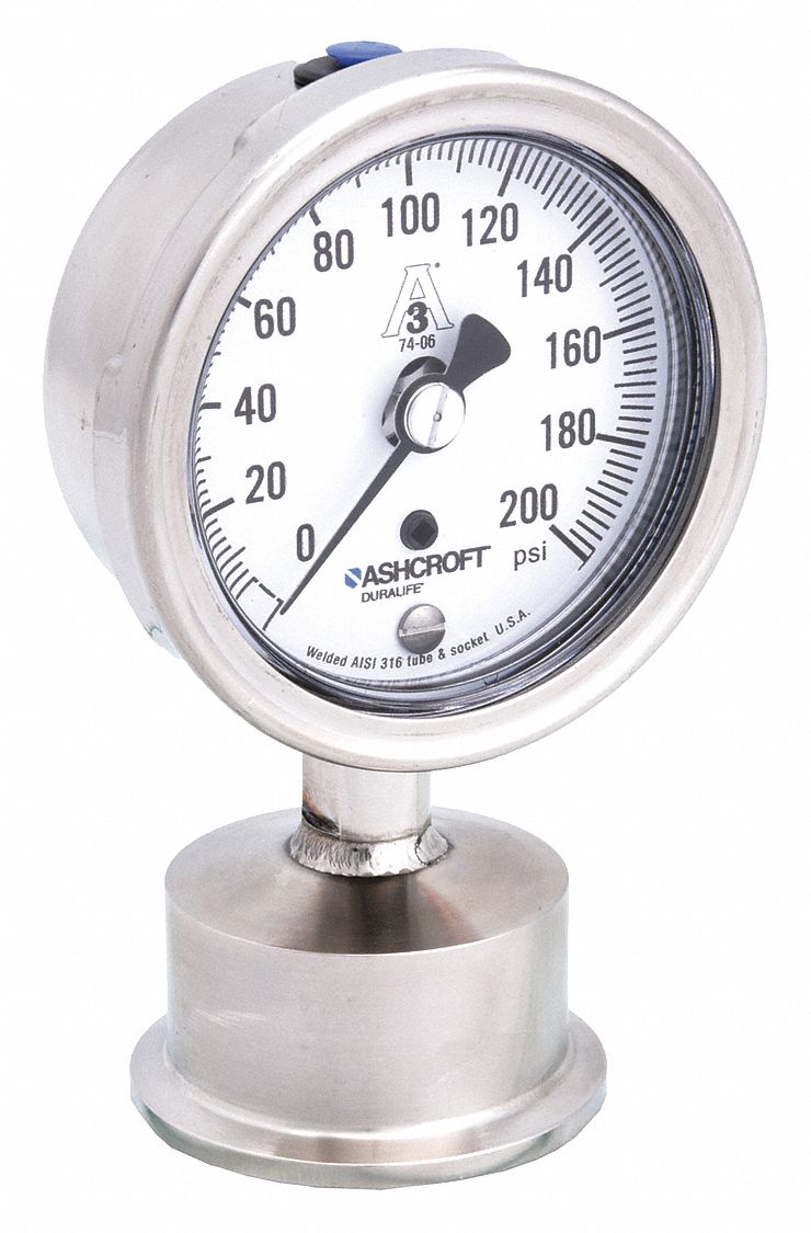 PRESSURE GAUGE,0 TO 200 PSI,2-1/2IN